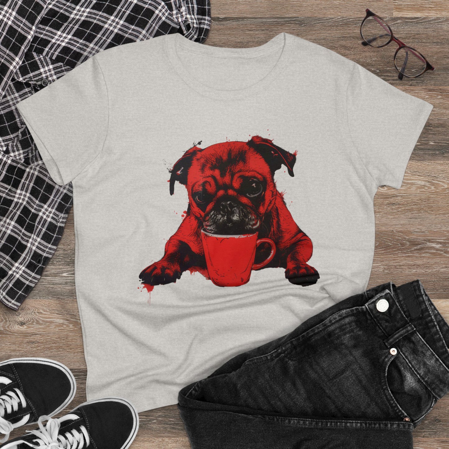 Dog Likes Coffee - Women's Midweight Cotton Tee