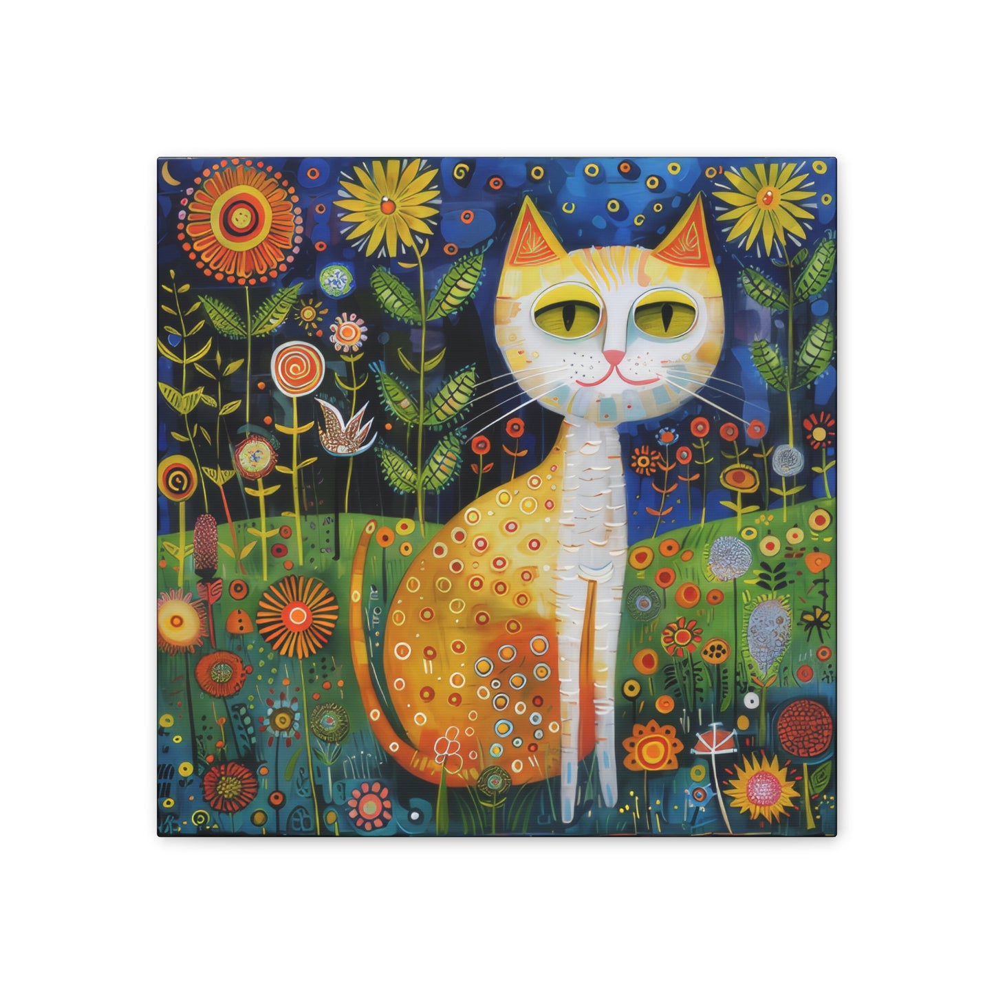 Folk Art Kitty - Canvas Stretched, 0.75" - Canvas Stretched, 0.75"