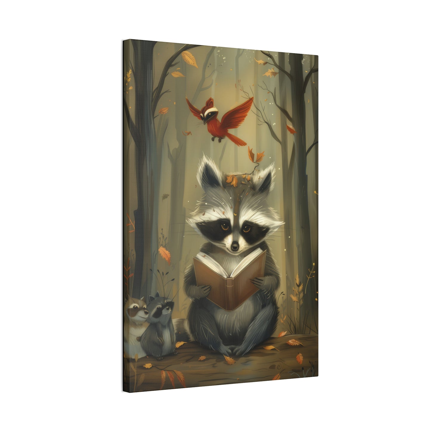 Reading Raccoon - Canvas Stretched, 0.75"