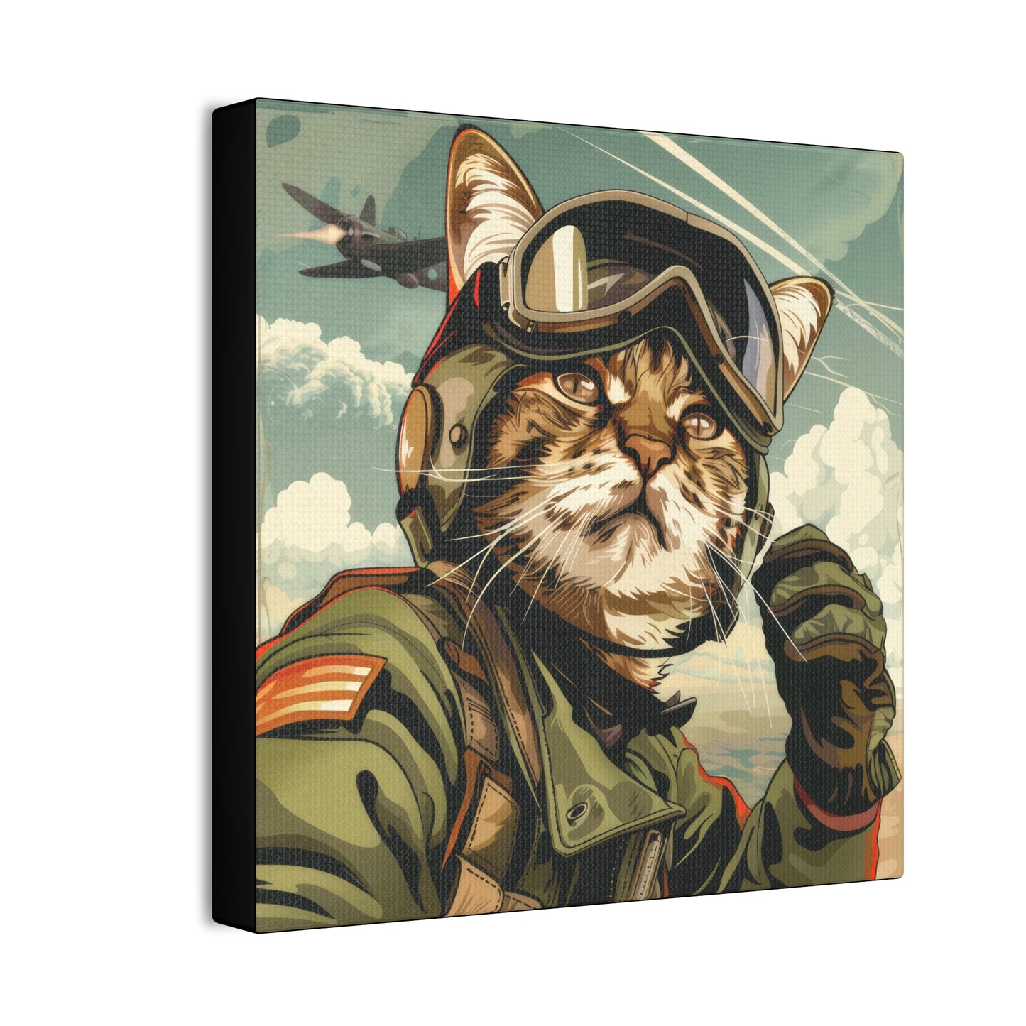 Kitty Fighter Pilot - Canvas Stretched, 0.75"