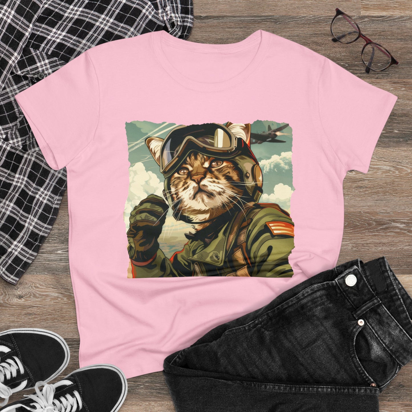 Kitty Fighter Pilot - Women's Midweight Cotton Tee