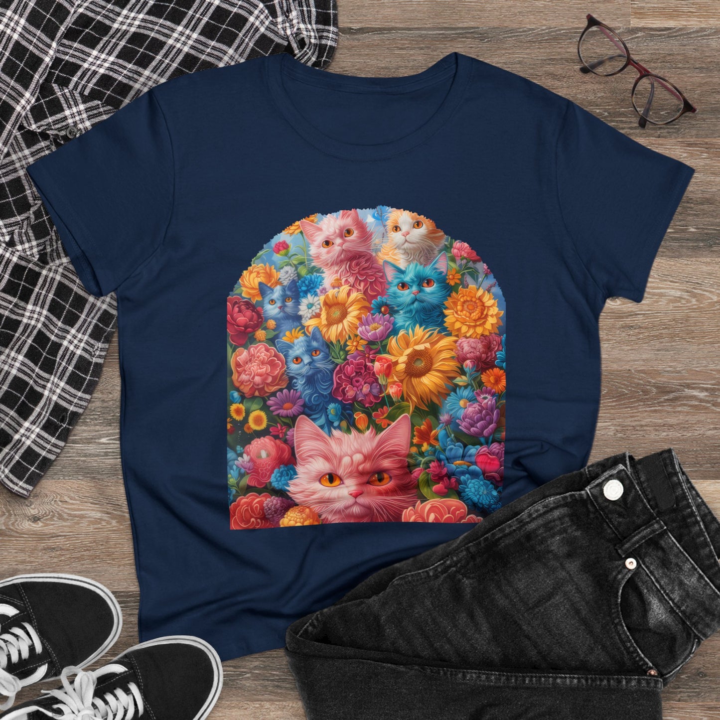 Cats and Flowers - Women's Midweight Cotton Tee