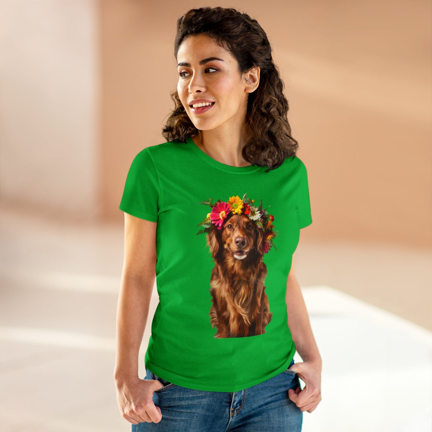 Dog's Flower Crown - Women's Midweight Cotton Tee