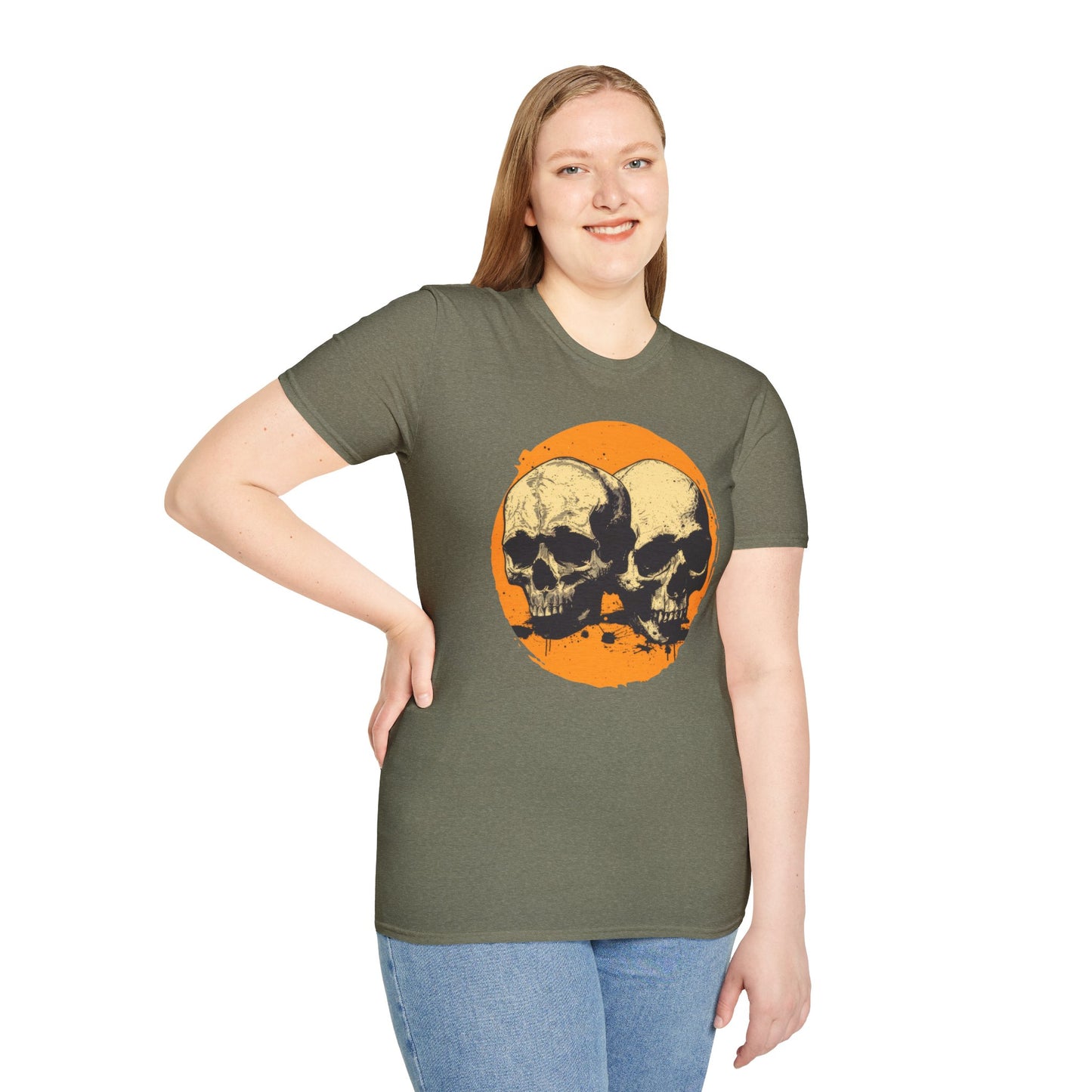 Skulls on Orange - Unisex Softstyle T-Shirt