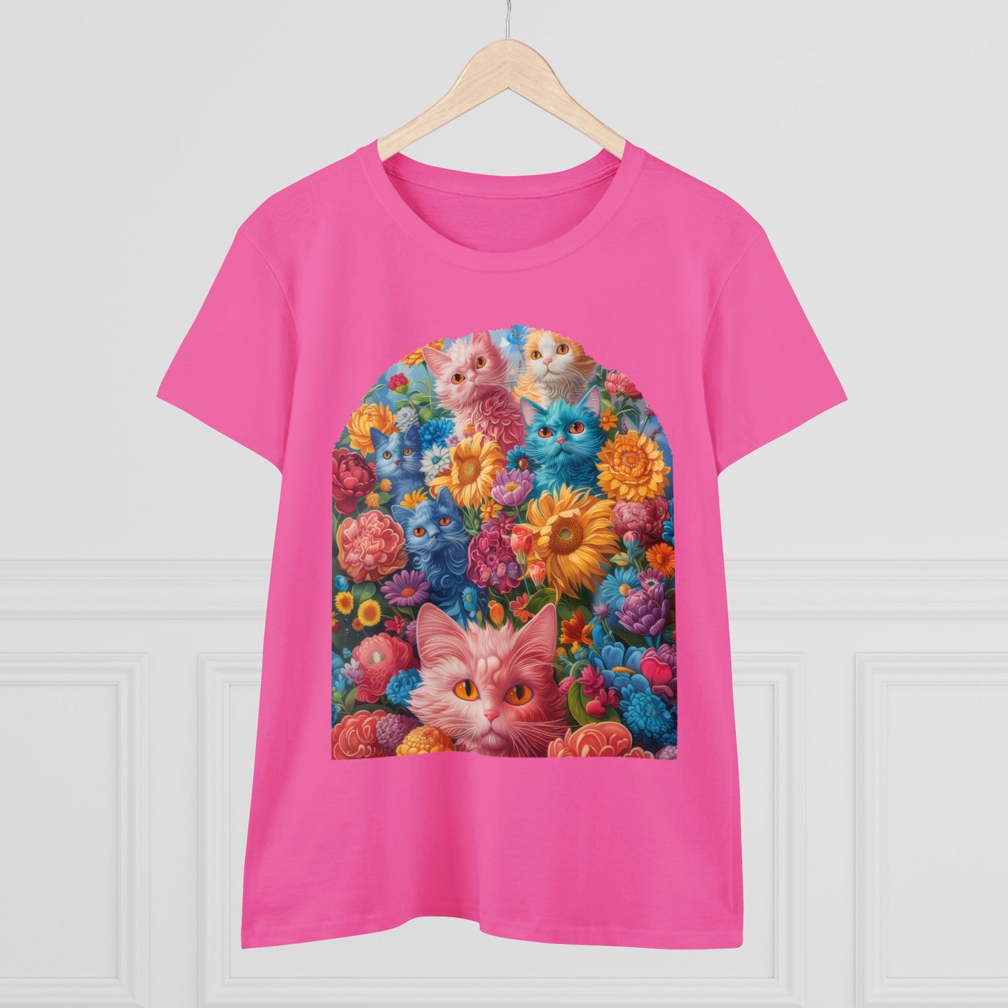 Cats and Flowers - Women's Midweight Cotton Tee