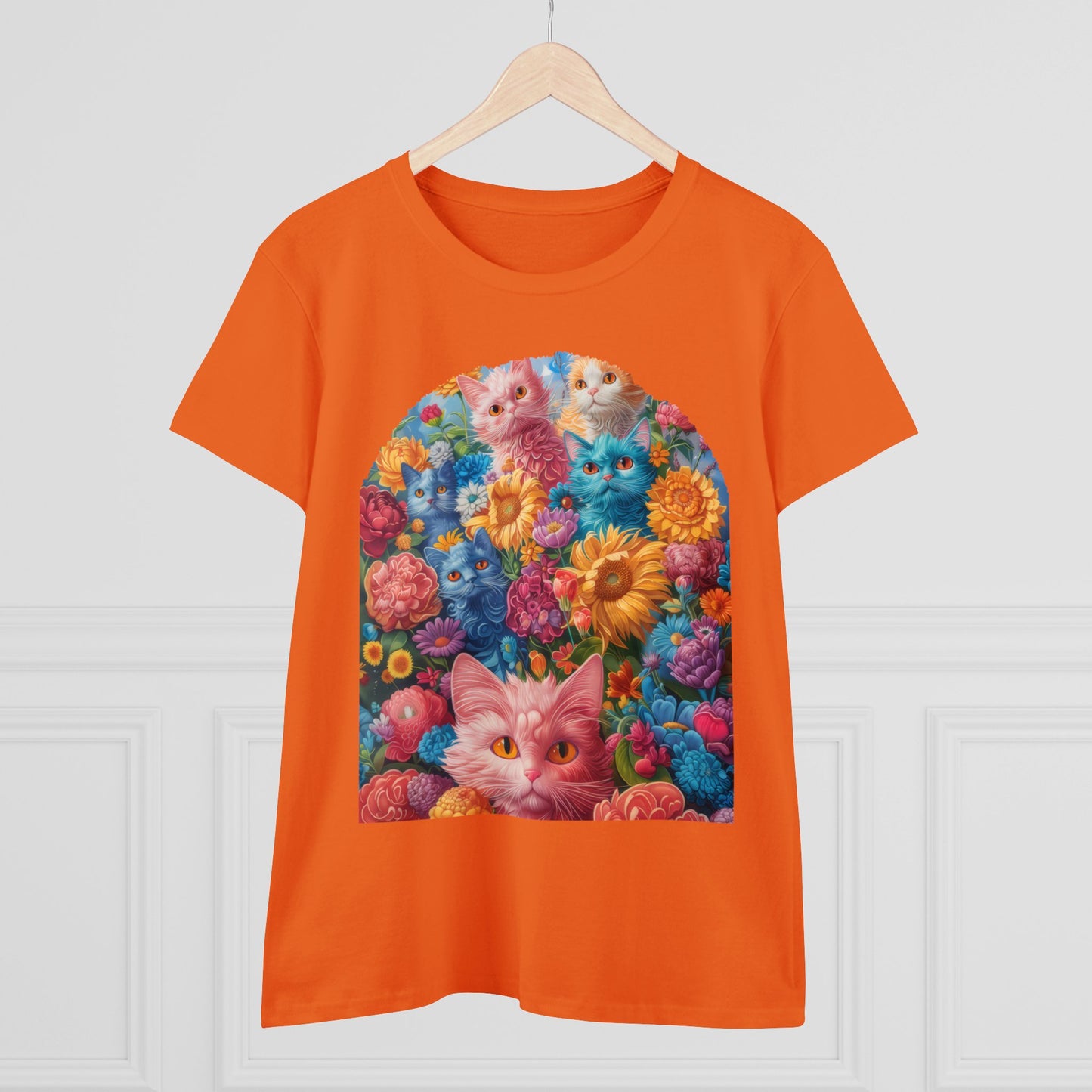 Cats and Flowers - Women's Midweight Cotton Tee