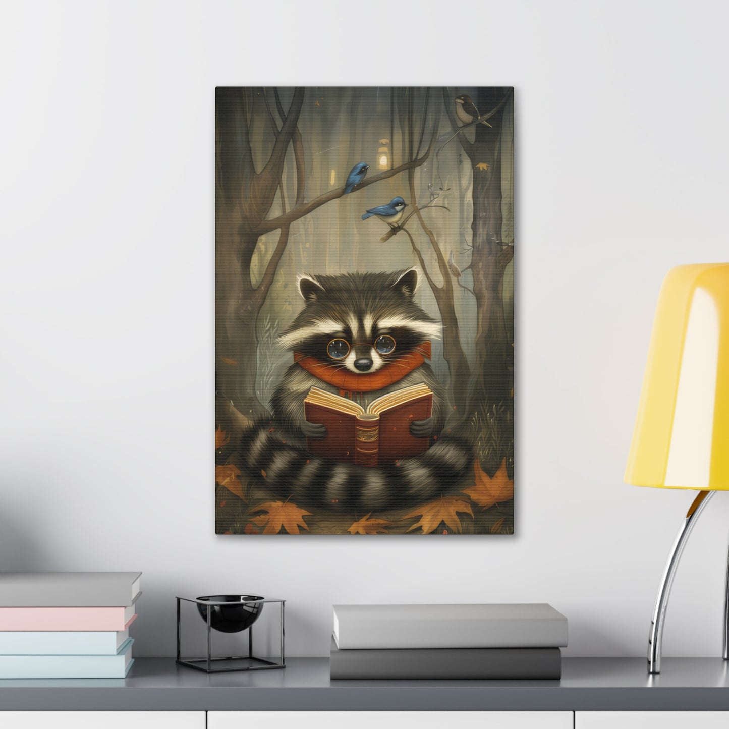 Reading Raccoon - Canvas Stretched, 0.75"