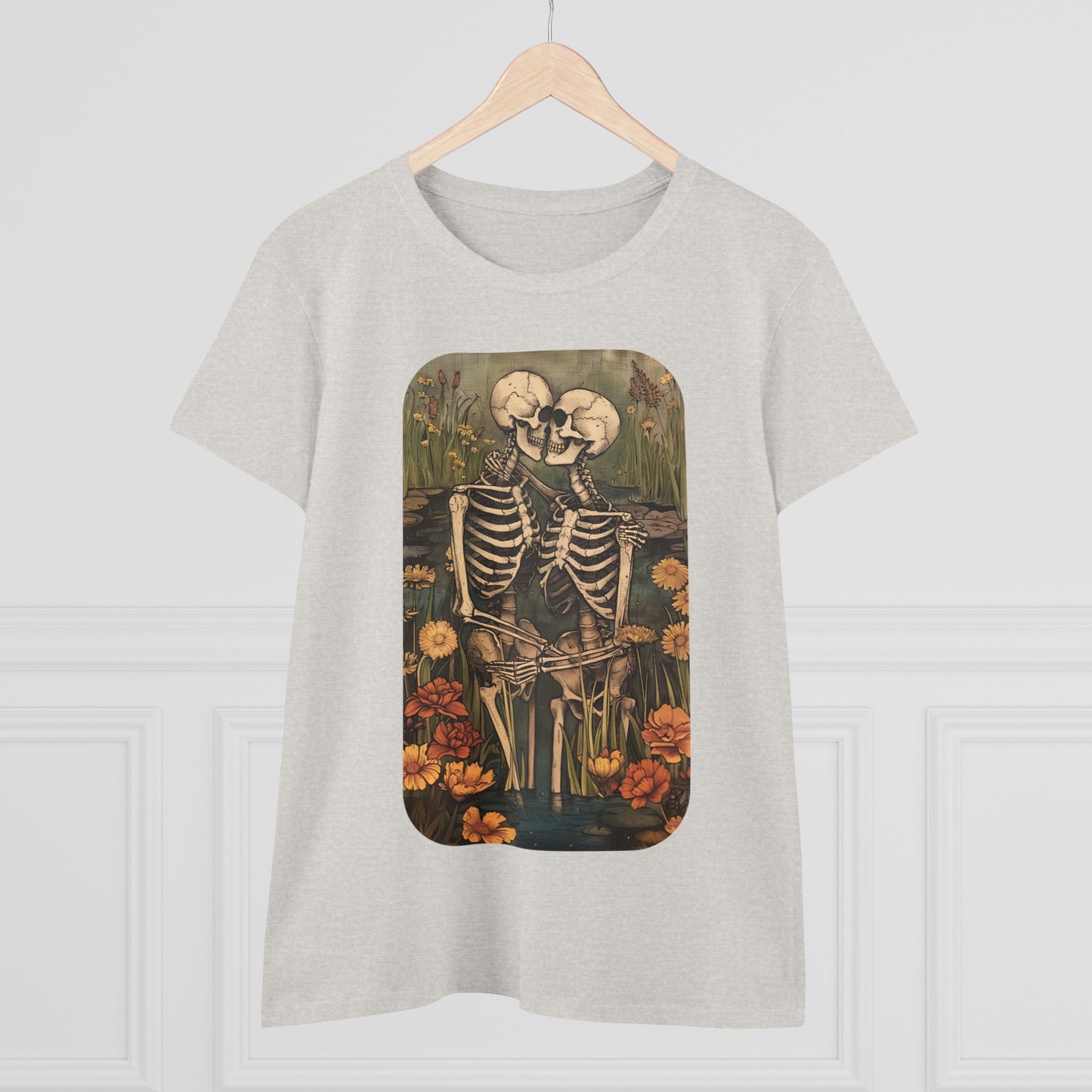 Skeleton Embrace - Flowers - Women's Midweight Cotton Tee