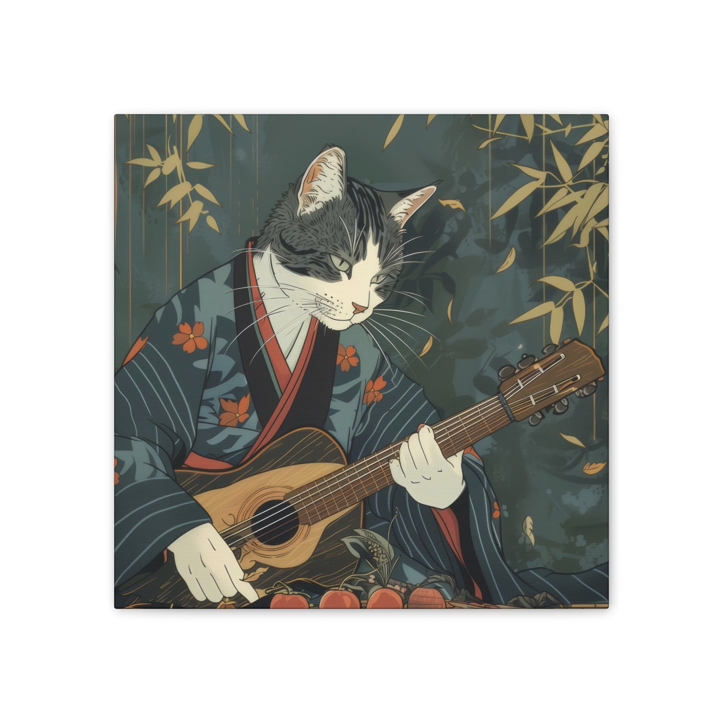 Japanese Kitty Guitarist - Canvas Stretched, 0.75" - Canvas Stretched, 0.75"