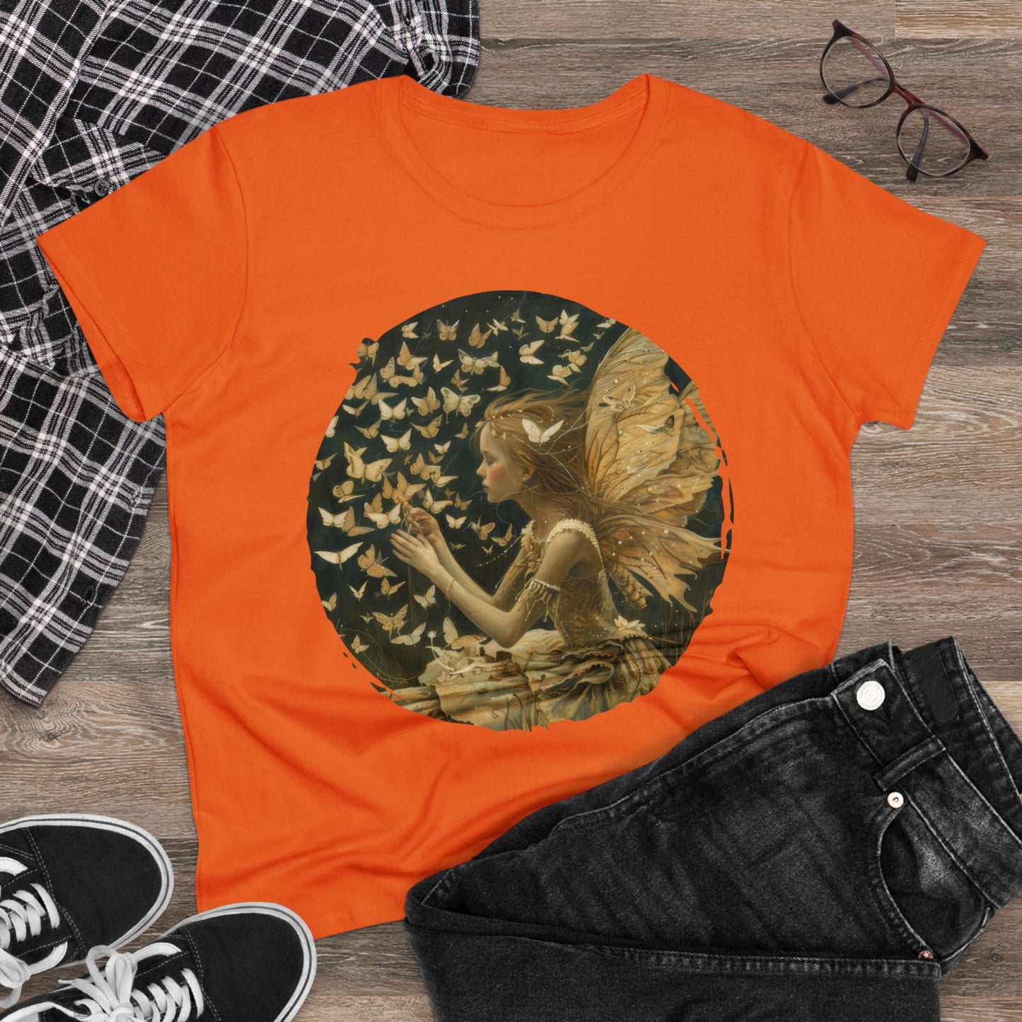 Fairy and Butterflies - Fantasy - Women's Midweight Cotton Tee