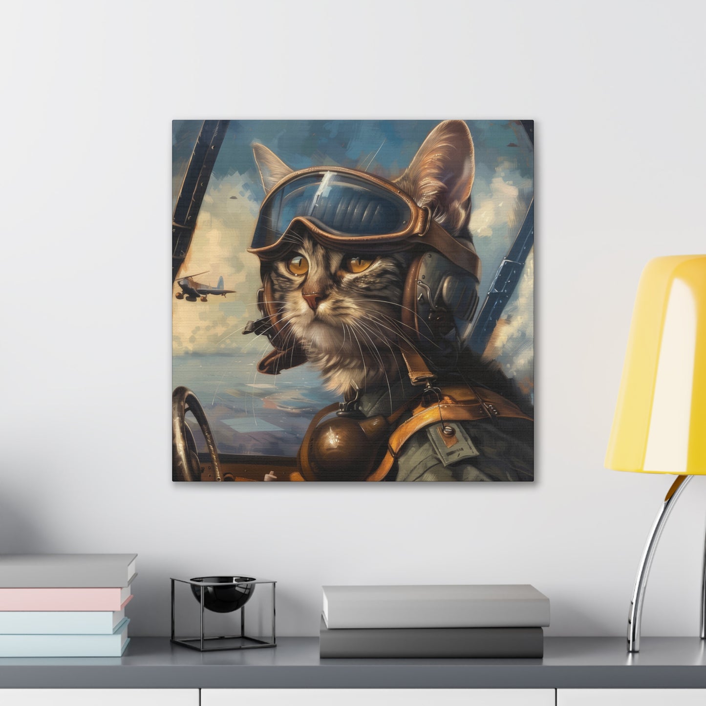 Cat Fighter Pilot - Canvas Stretched, 0.75"