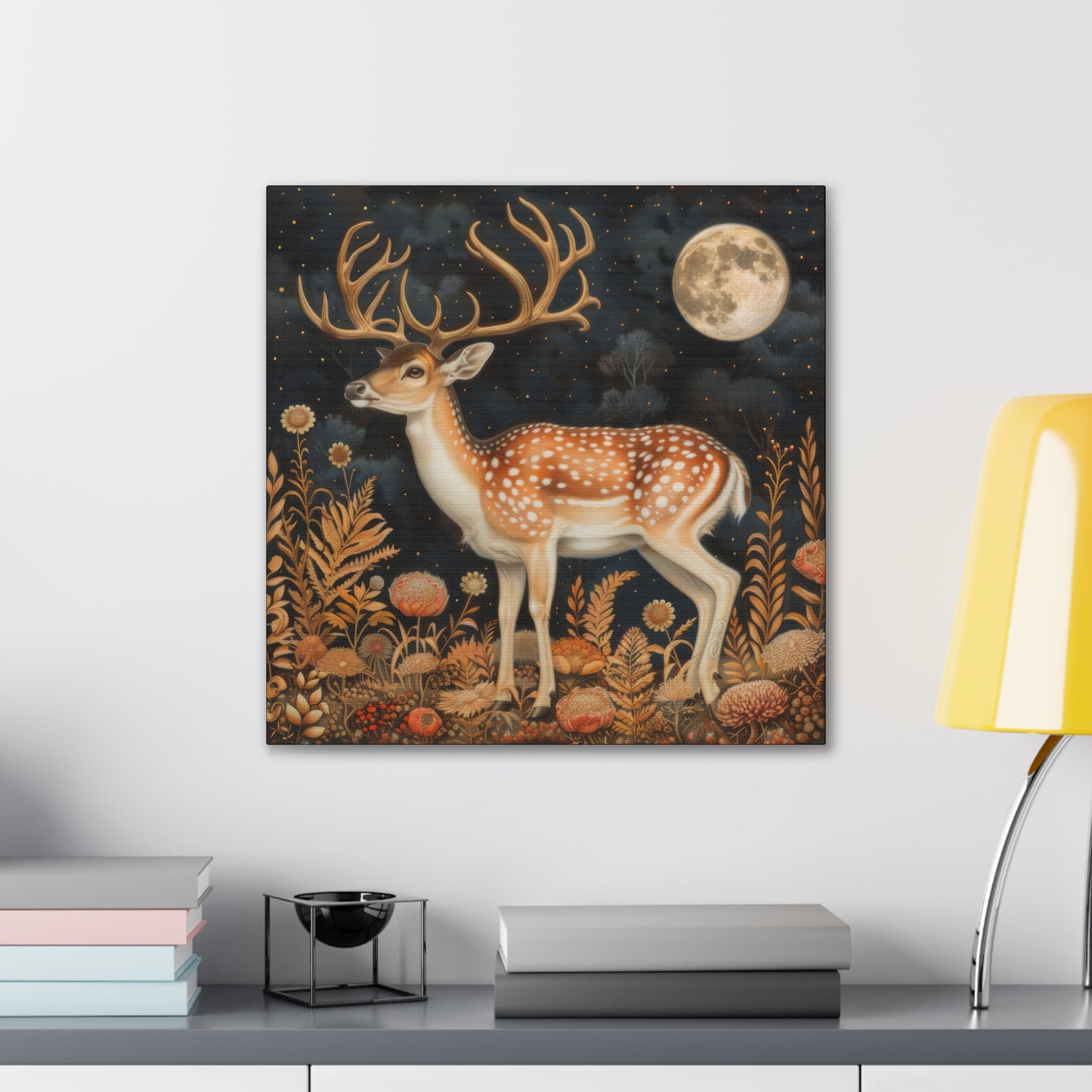 Deer and Moon - Canvas Stretched, 0.75"