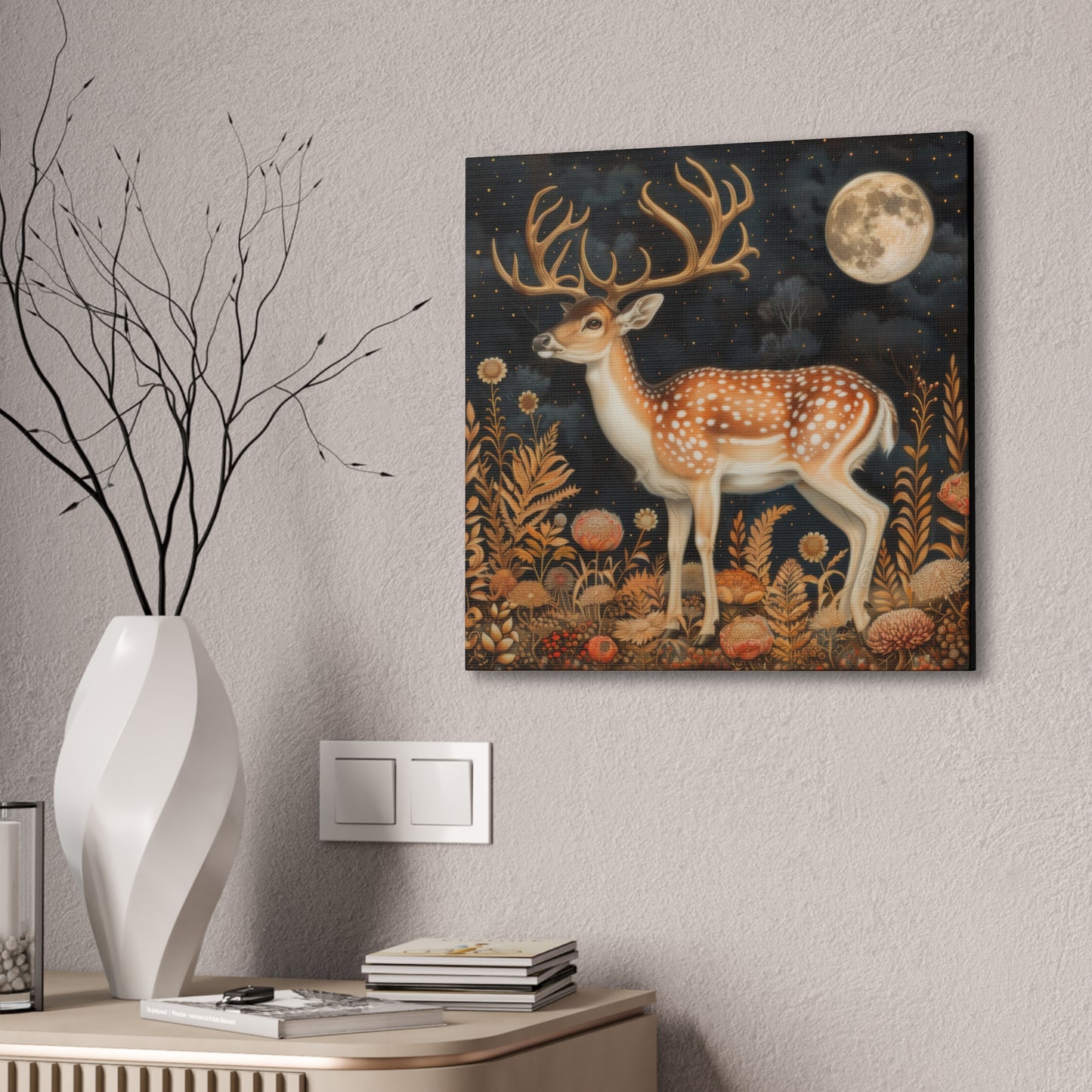 Deer and Moon - Canvas Stretched, 0.75"