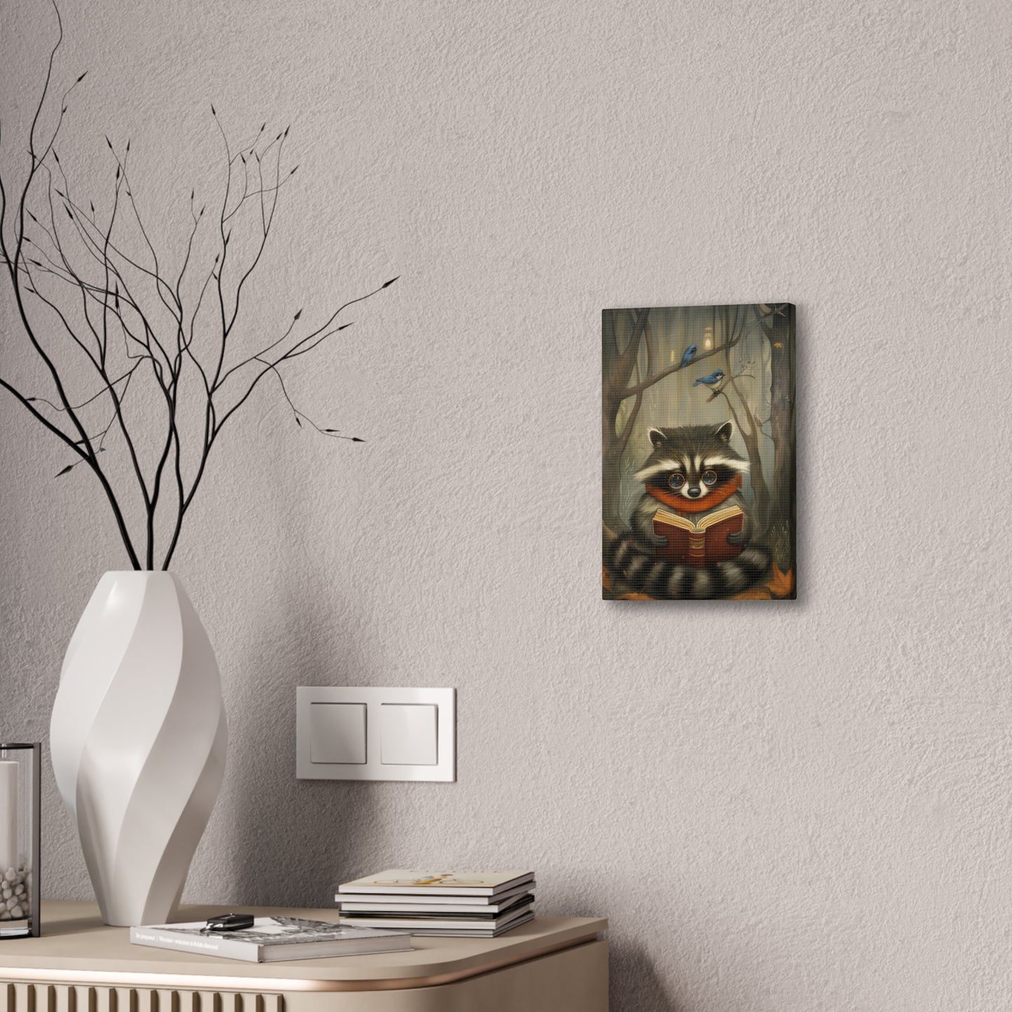 Reading Raccoon - Canvas Stretched, 0.75"