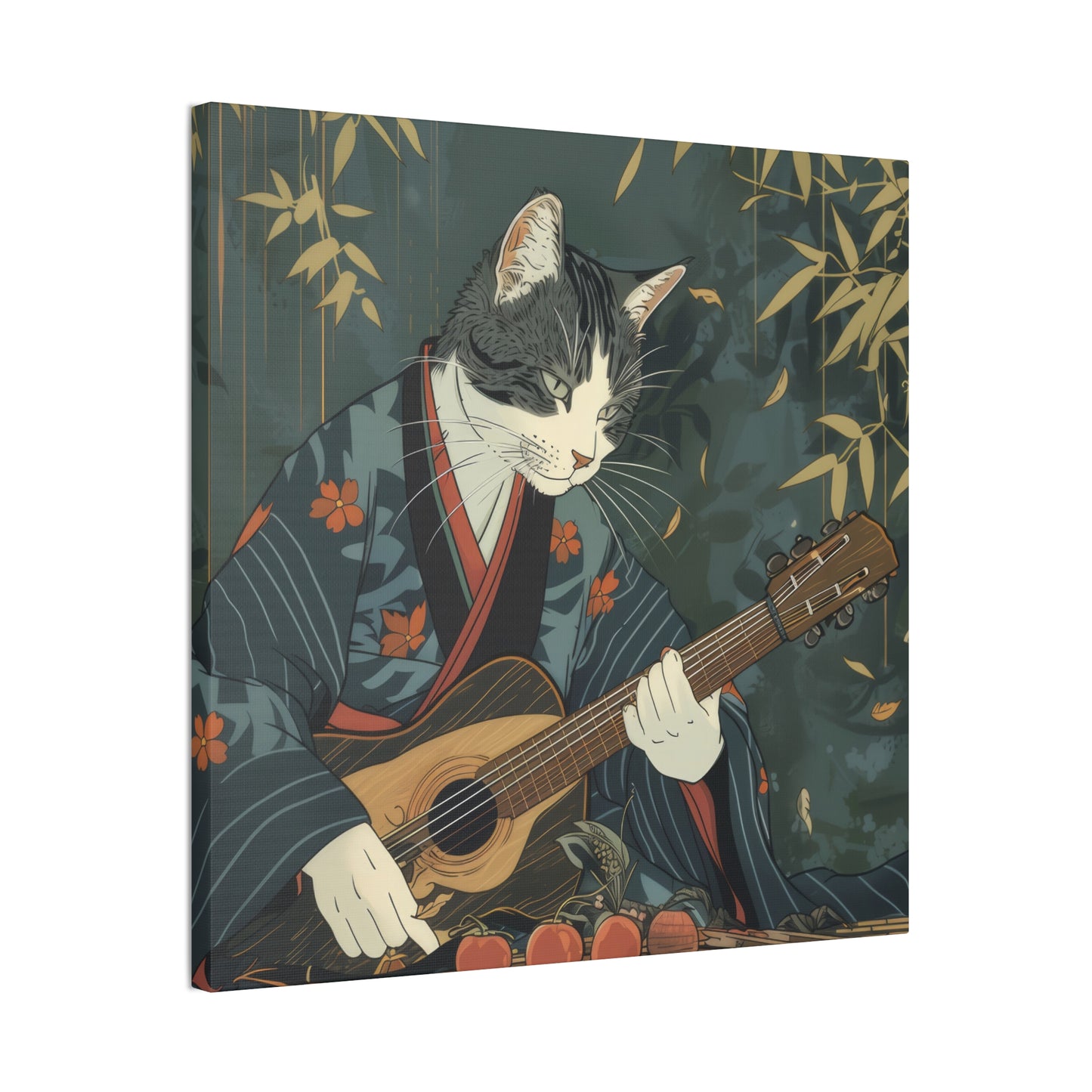 Japanese Kitty Guitarist - Canvas Stretched, 0.75" - Canvas Stretched, 0.75"