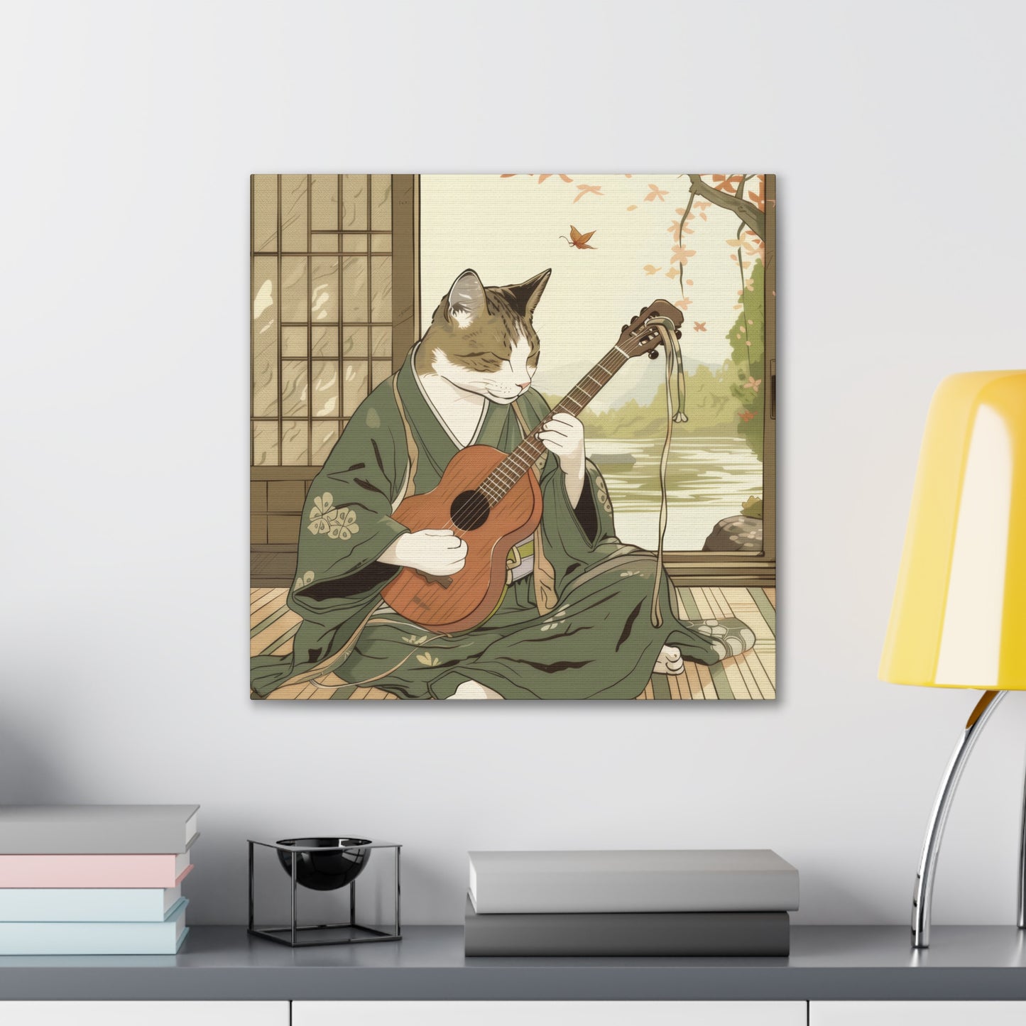 Japanese Kitty Guitarist - Canvas Stretched, 0.75" - Canvas Stretched, 0.75"