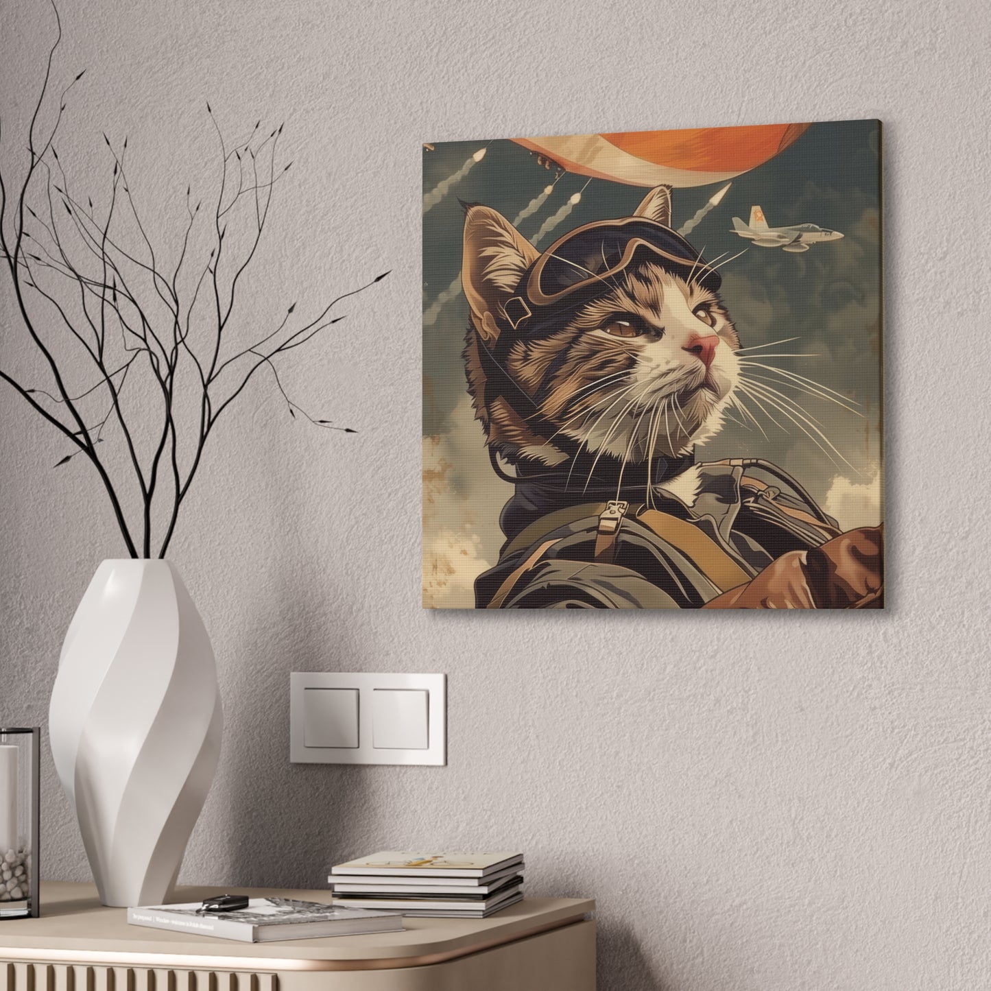 Kitty Fighter Pilot - Canvas Stretched, 0.75"