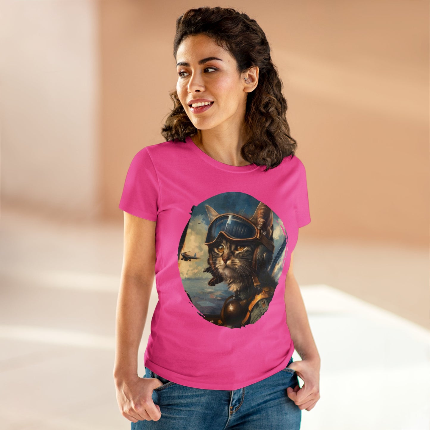 Fighter Pilot Kitty - Women's Midweight Cotton Tee