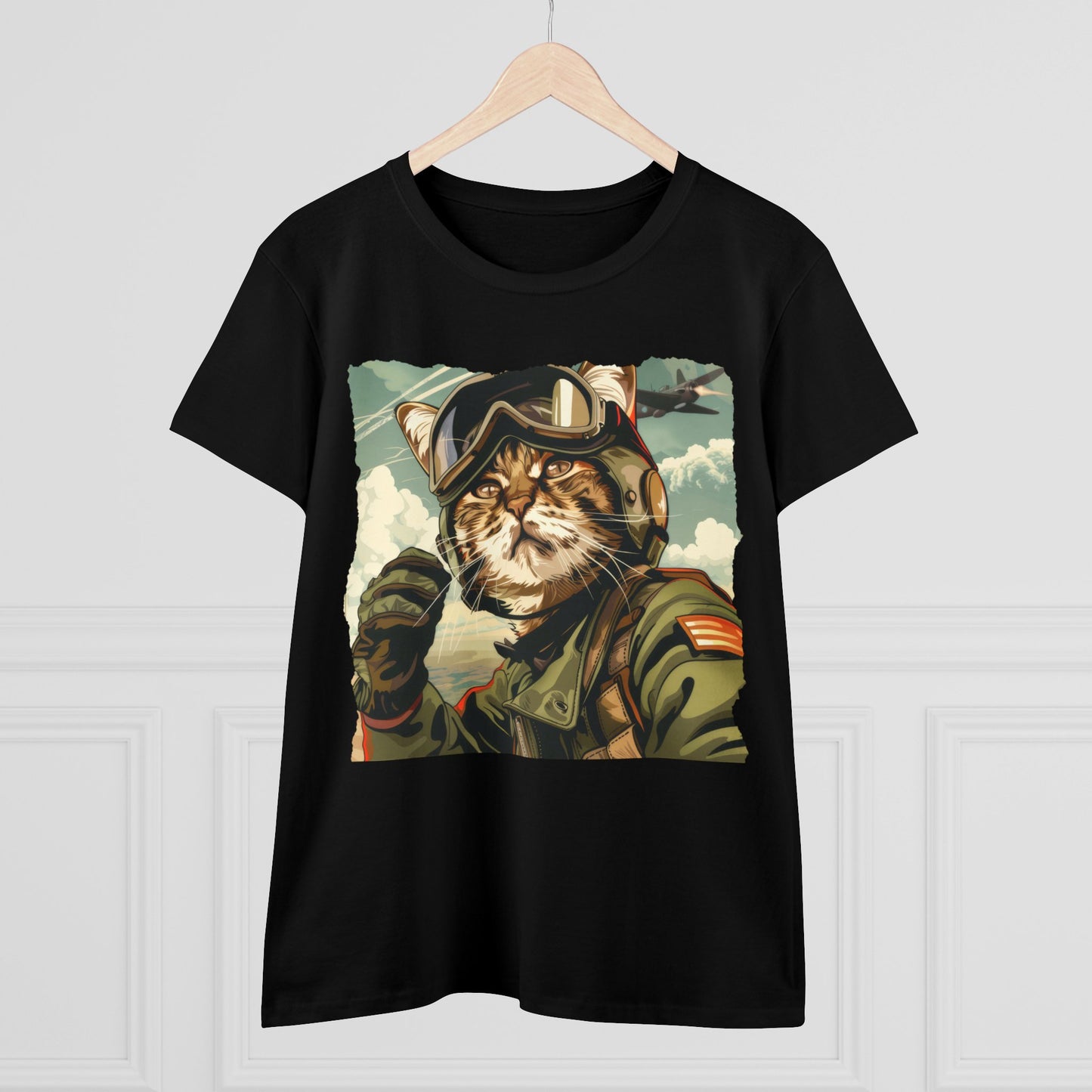 Kitty Fighter Pilot - Women's Midweight Cotton Tee