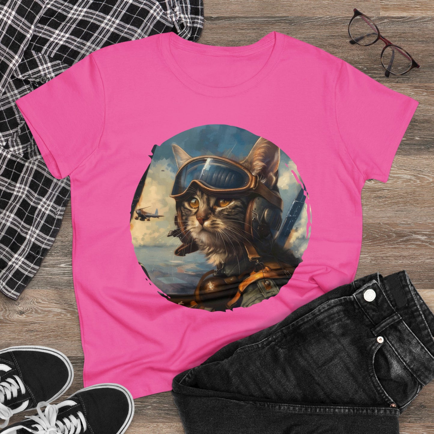 Fighter Pilot Kitty - Women's Midweight Cotton Tee