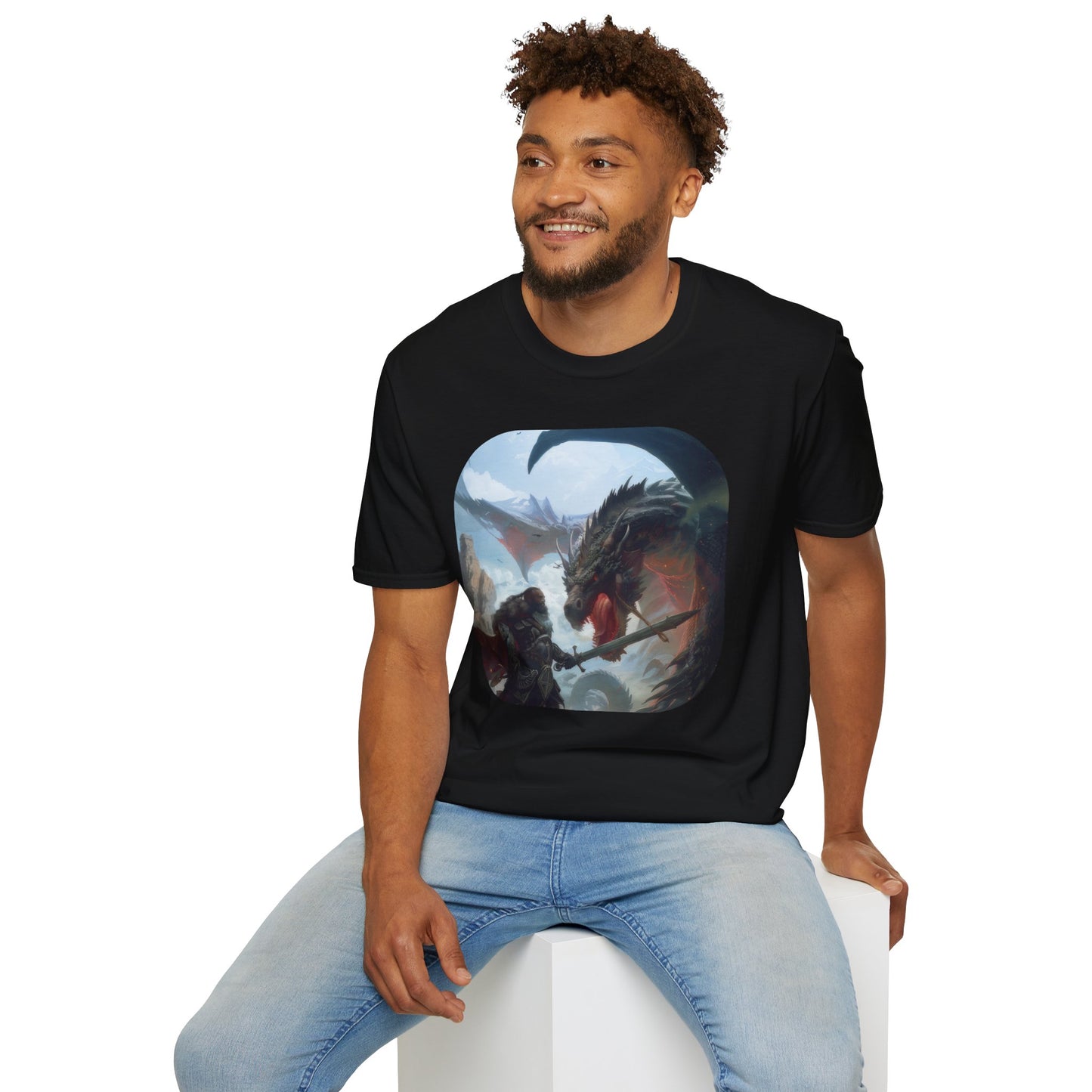 Fighter and Dragon - Unisex Softstyle T-Shirt