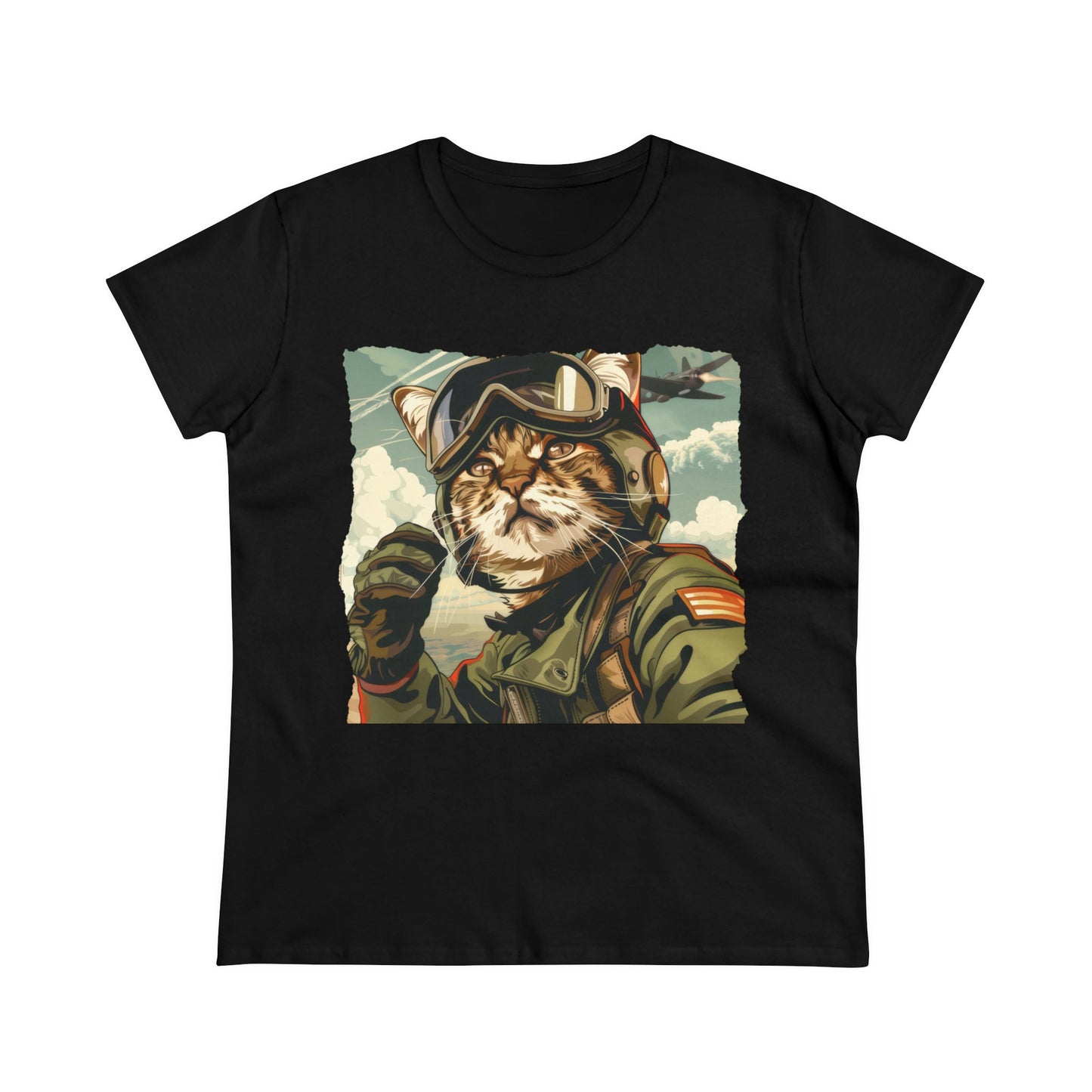 Kitty Fighter Pilot - Women's Midweight Cotton Tee