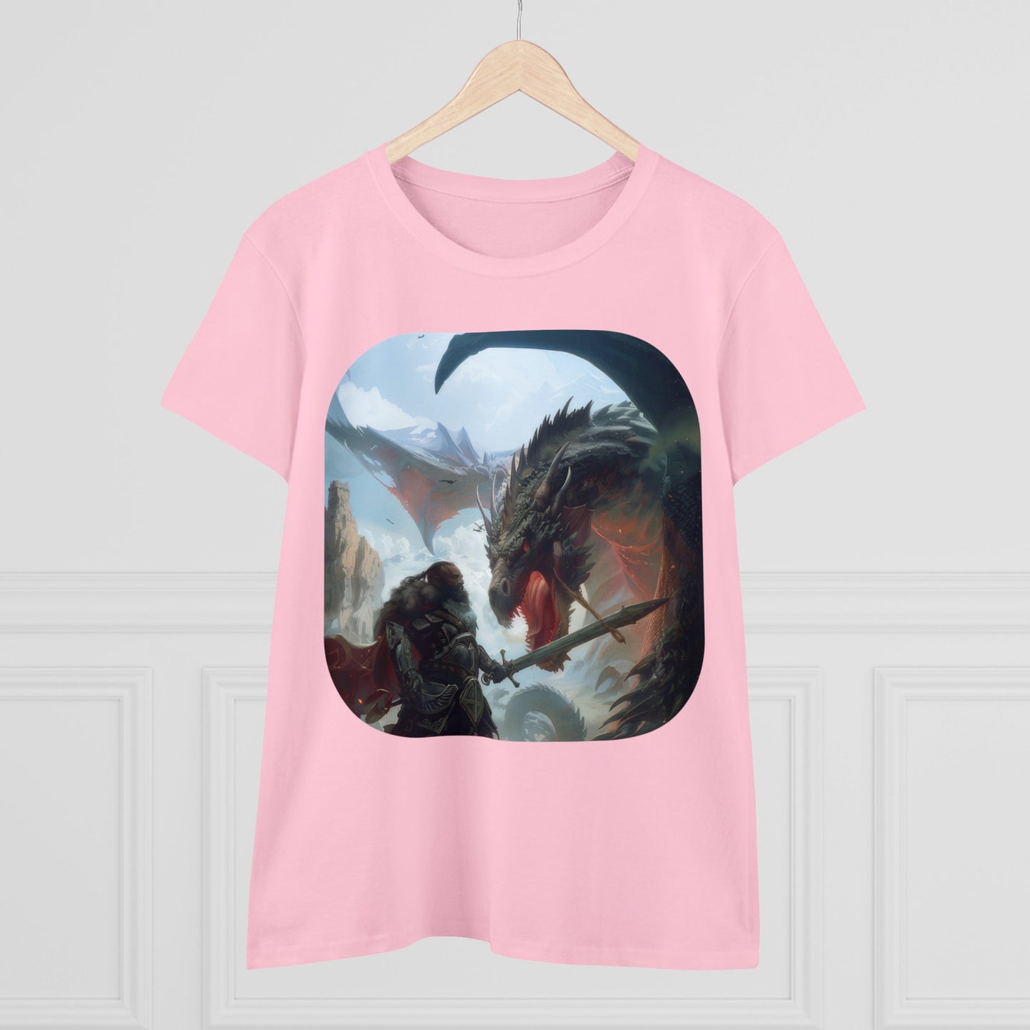 Fighter and Dragon - Fantasy - Women's Midweight Cotton Tee