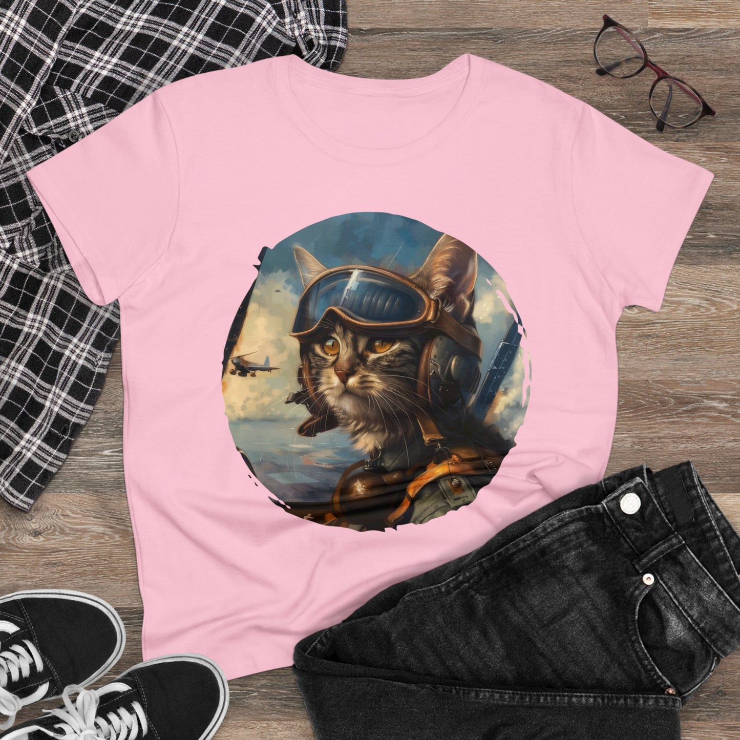 Fighter Pilot Kitty - Women's Midweight Cotton Tee