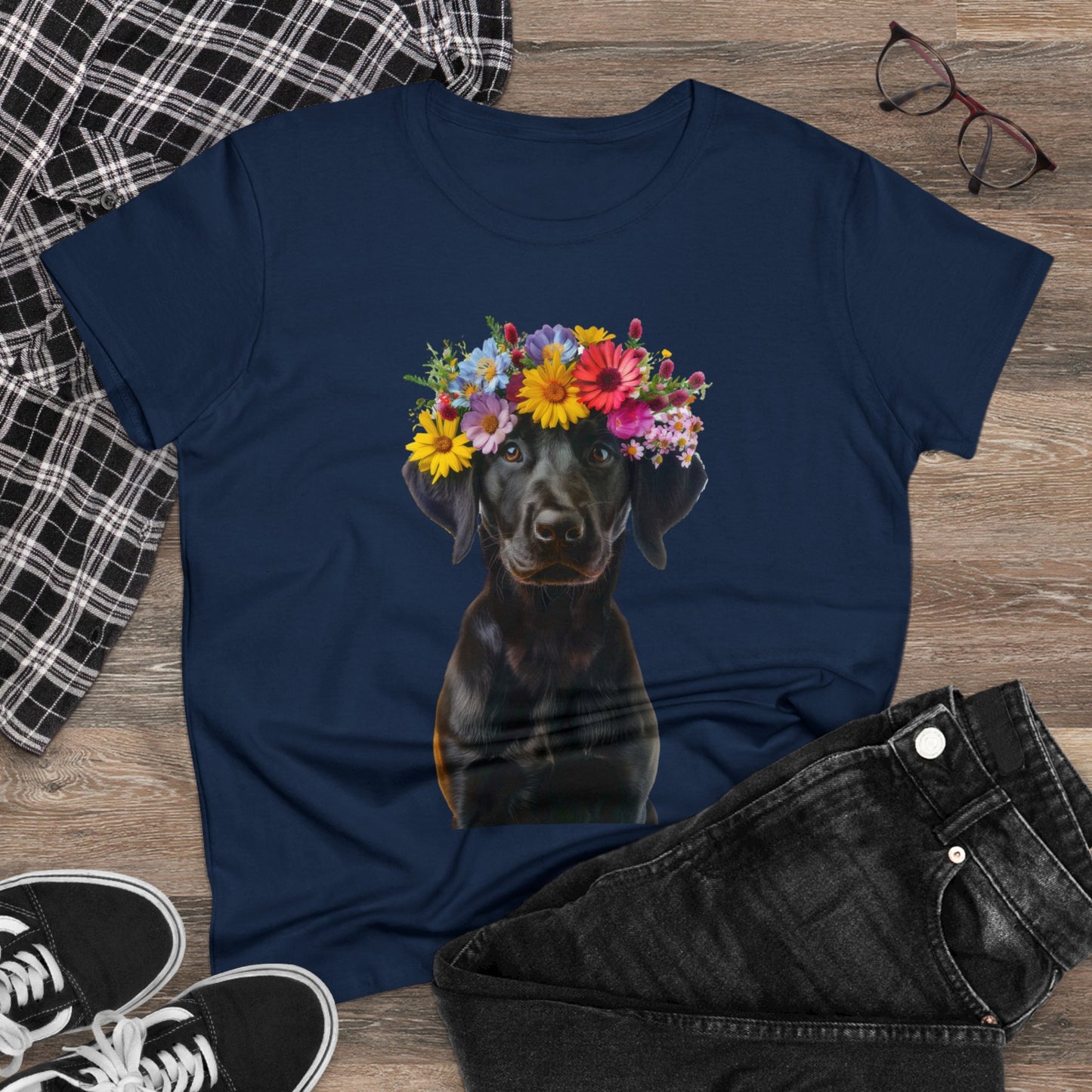 Dog's Flower Crown - Women's Midweight Cotton Tee