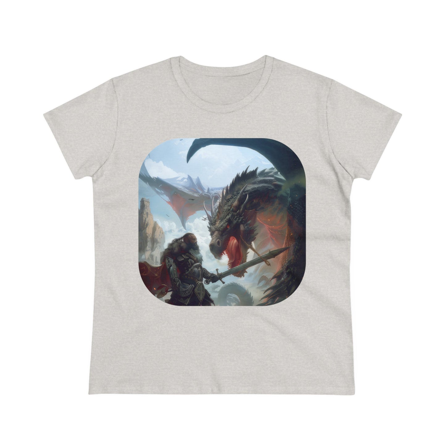 Fighter and Dragon - Fantasy - Women's Midweight Cotton Tee