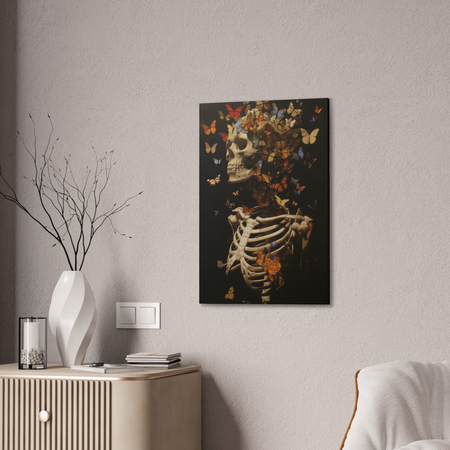 Skeleton and Butterflies - Canvas Stretched, 0.75"