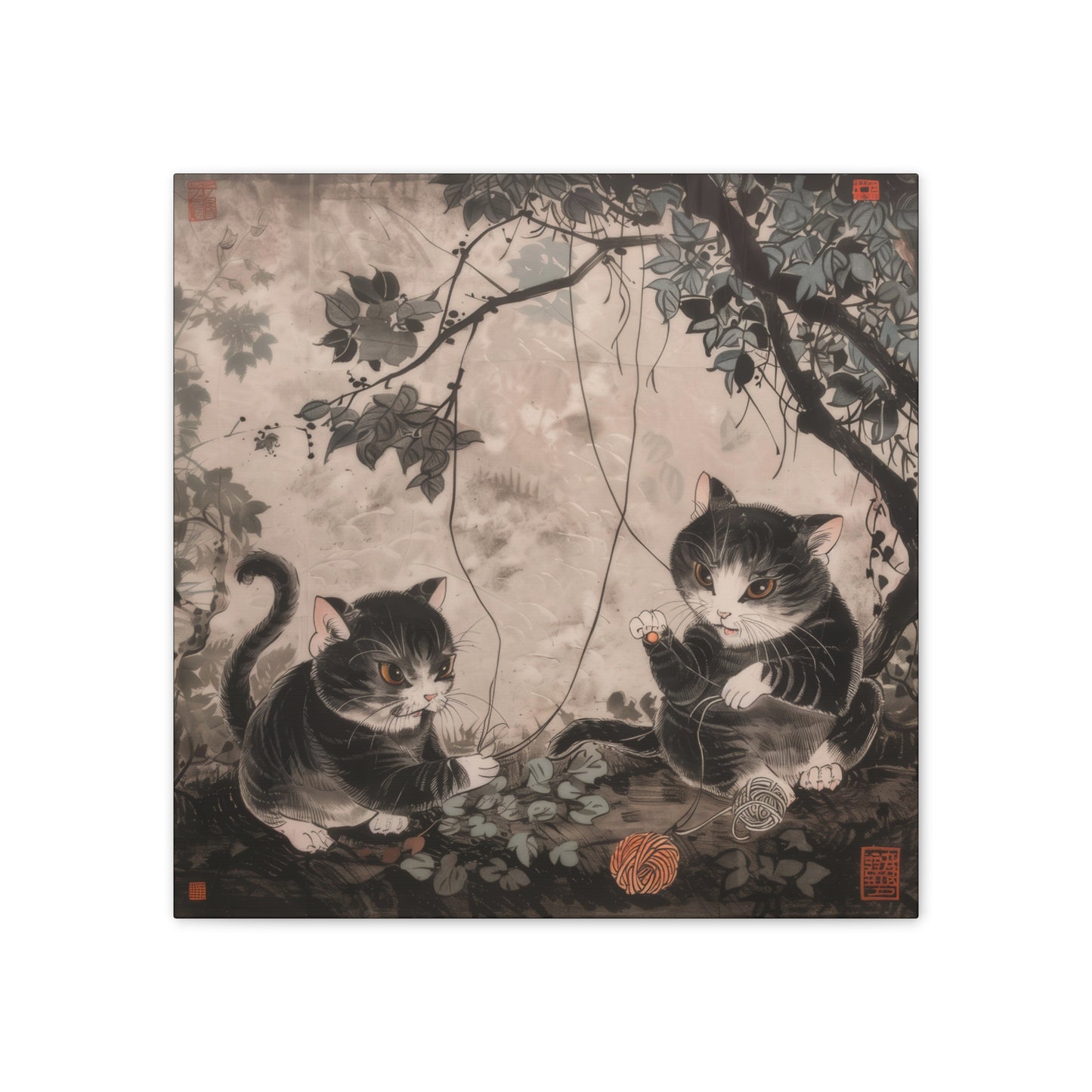 Japanese Woodblock Kitties - Canvas Stretched, 0.75" - Canvas Stretched, 0.75"