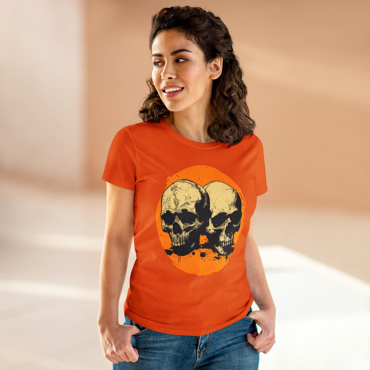 Skulls on Orange - Women's Midweight Cotton Tee