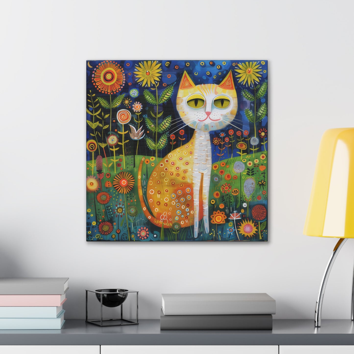 Folk Art Kitty - Canvas Stretched, 0.75" - Canvas Stretched, 0.75"