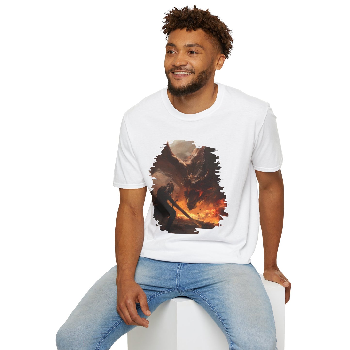 Fighter and Dragon - Unisex Softstyle T-Shirt