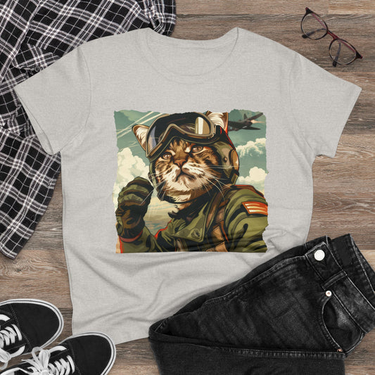 Kitty Fighter Pilot - Women's Midweight Cotton Tee