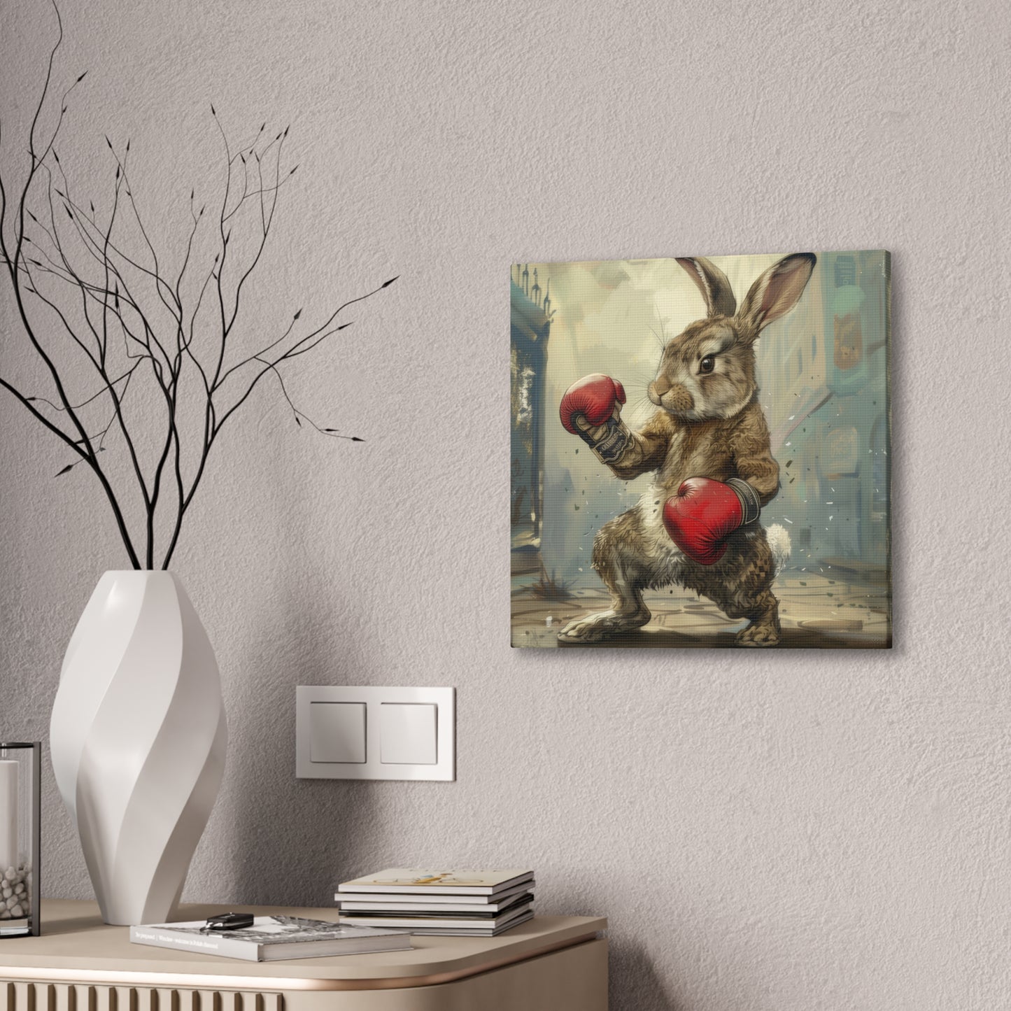 Bunny Pugilist - Canvas Stretched, 0.75"