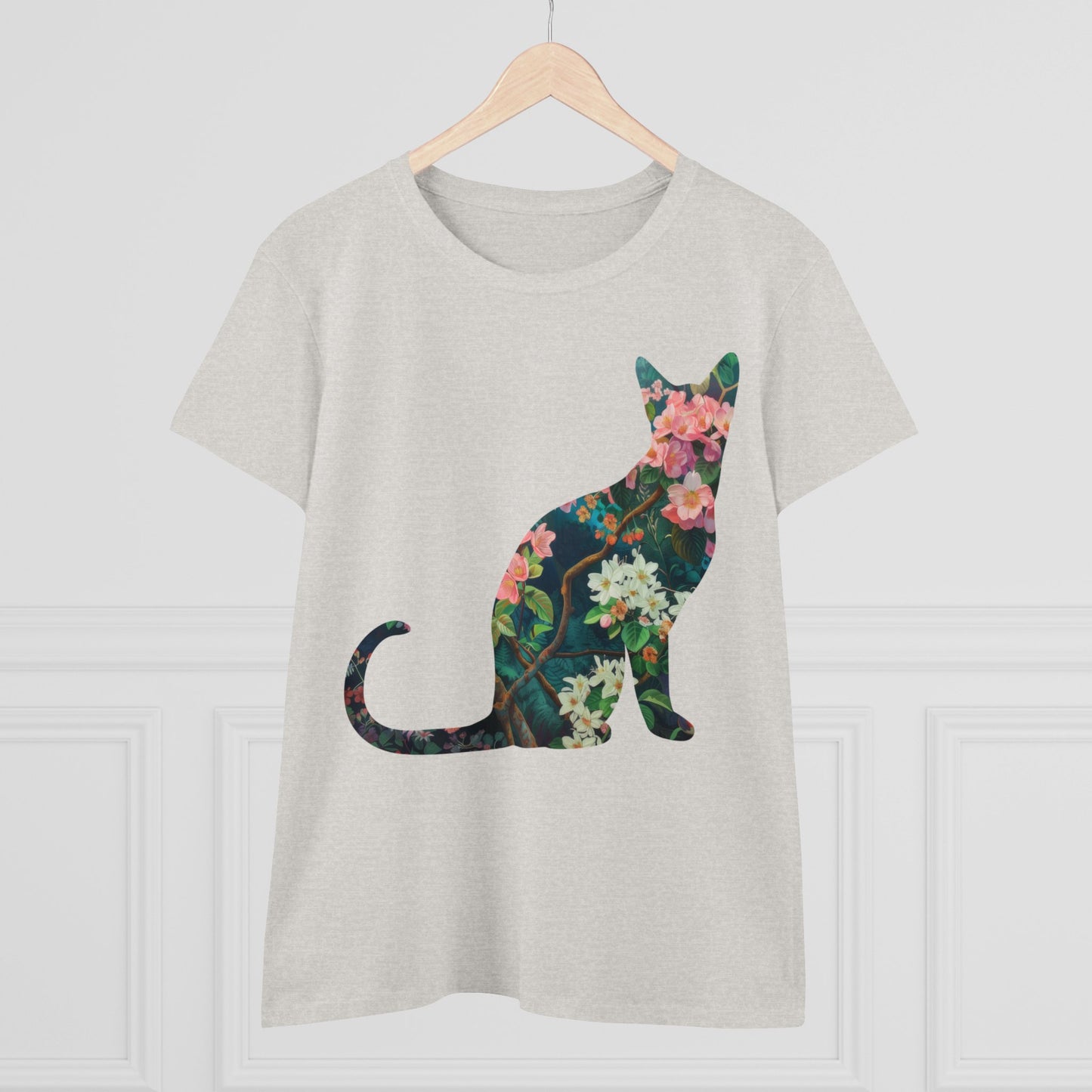 Flowery Cat - Women's Midweight Cotton Tee