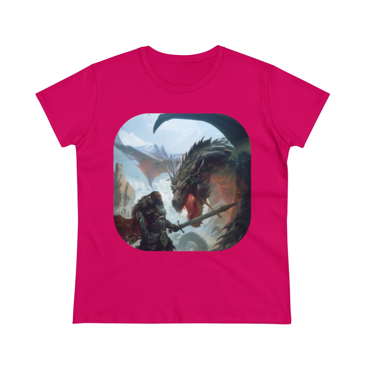 Fighter and Dragon - Fantasy - Women's Midweight Cotton Tee