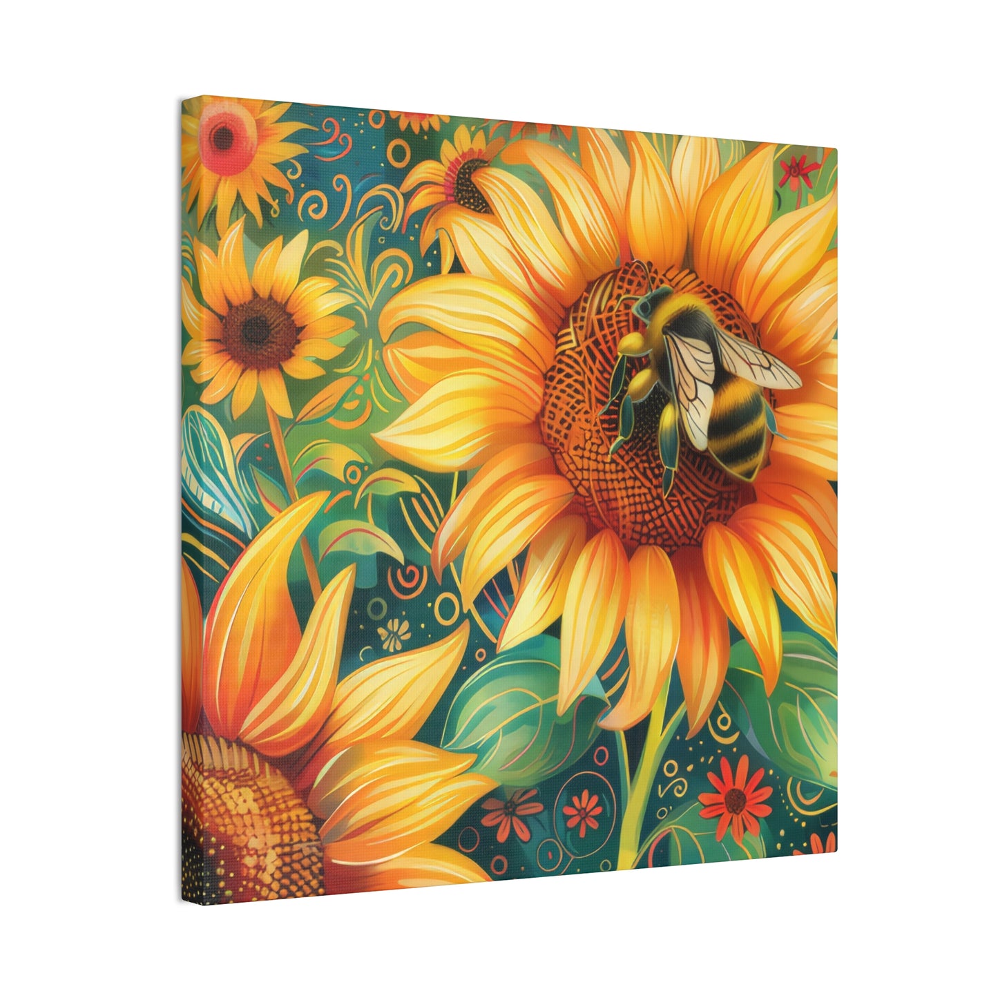 Sunflower and Bee - Canvas Stretched, 0.75"