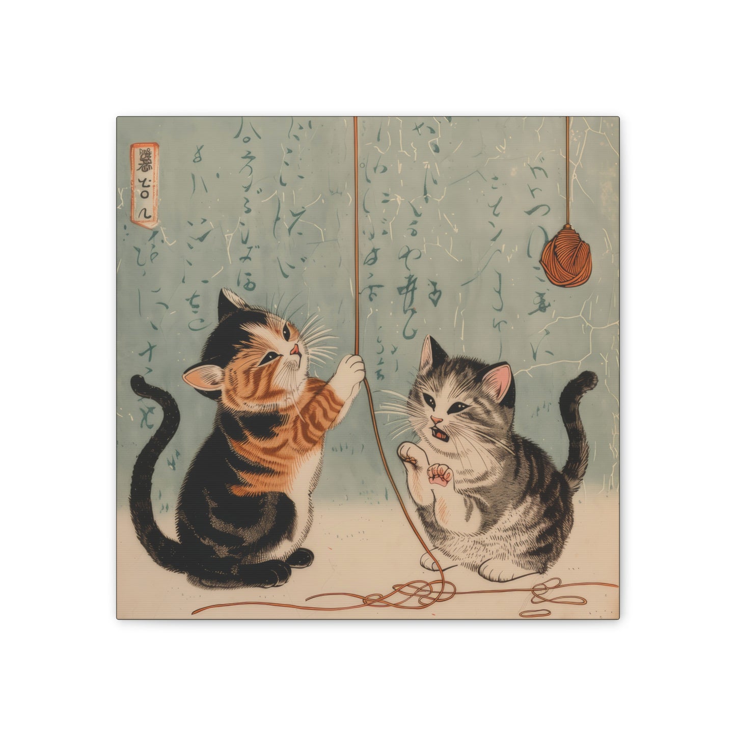 Japanese Woodblock Kitties - Canvas Stretched, 0.75" - Canvas Stretched, 0.75"