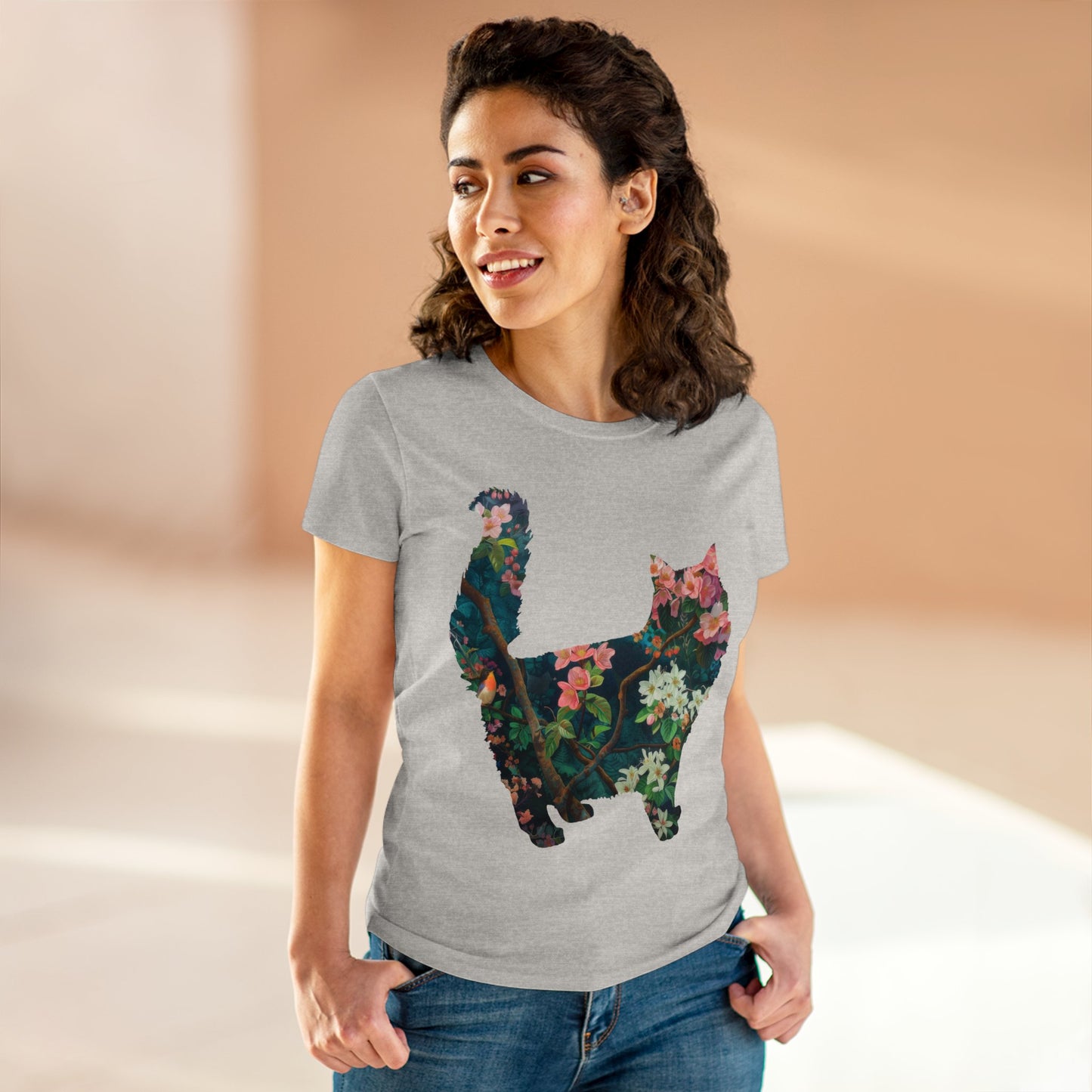 Flowery Cat - Women's Midweight Cotton Tee