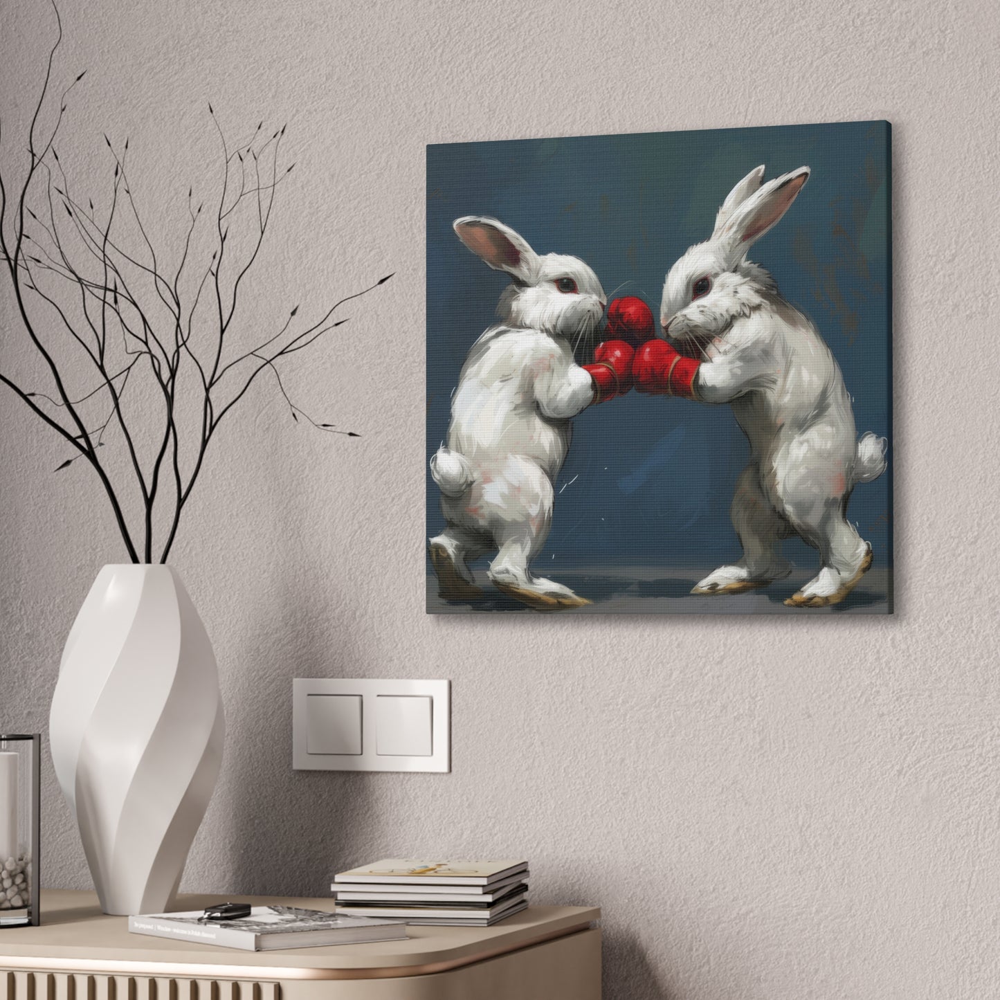 Boxing Rabbits - Canvas Stretched, 0.75"