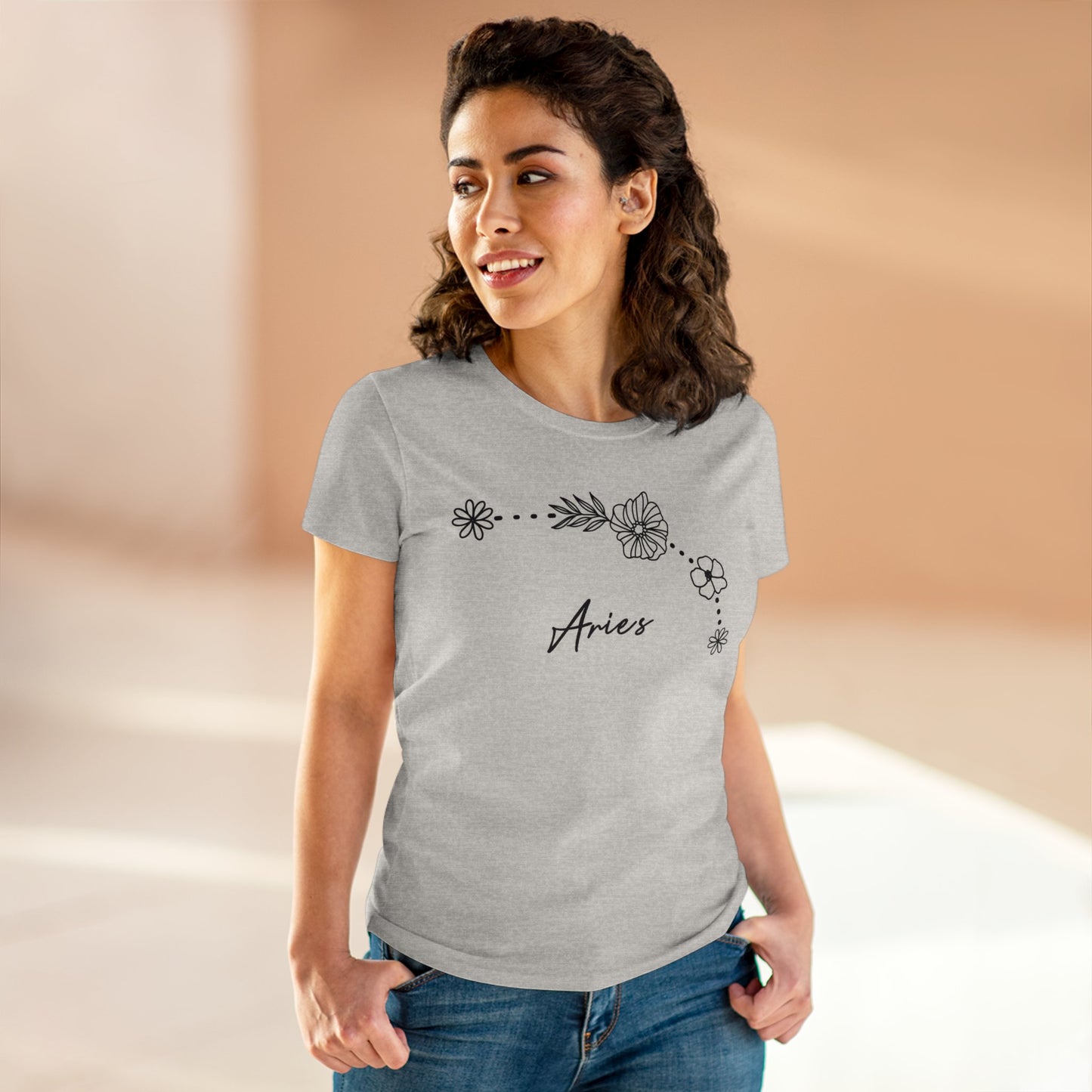 Flower Constellation - Aries - Astrology - Women's Midweight Cotton Tee