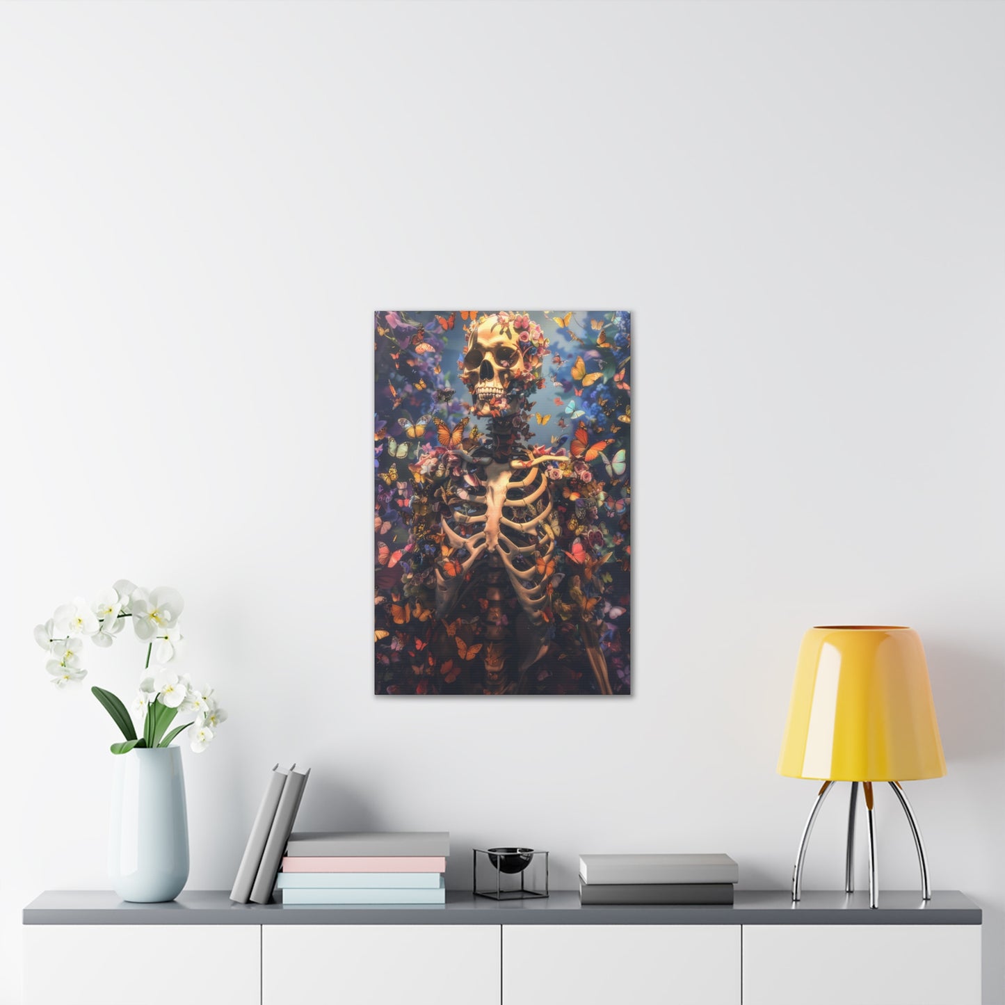 Skeleton and Butterflies - Canvas Stretched, 0.75"