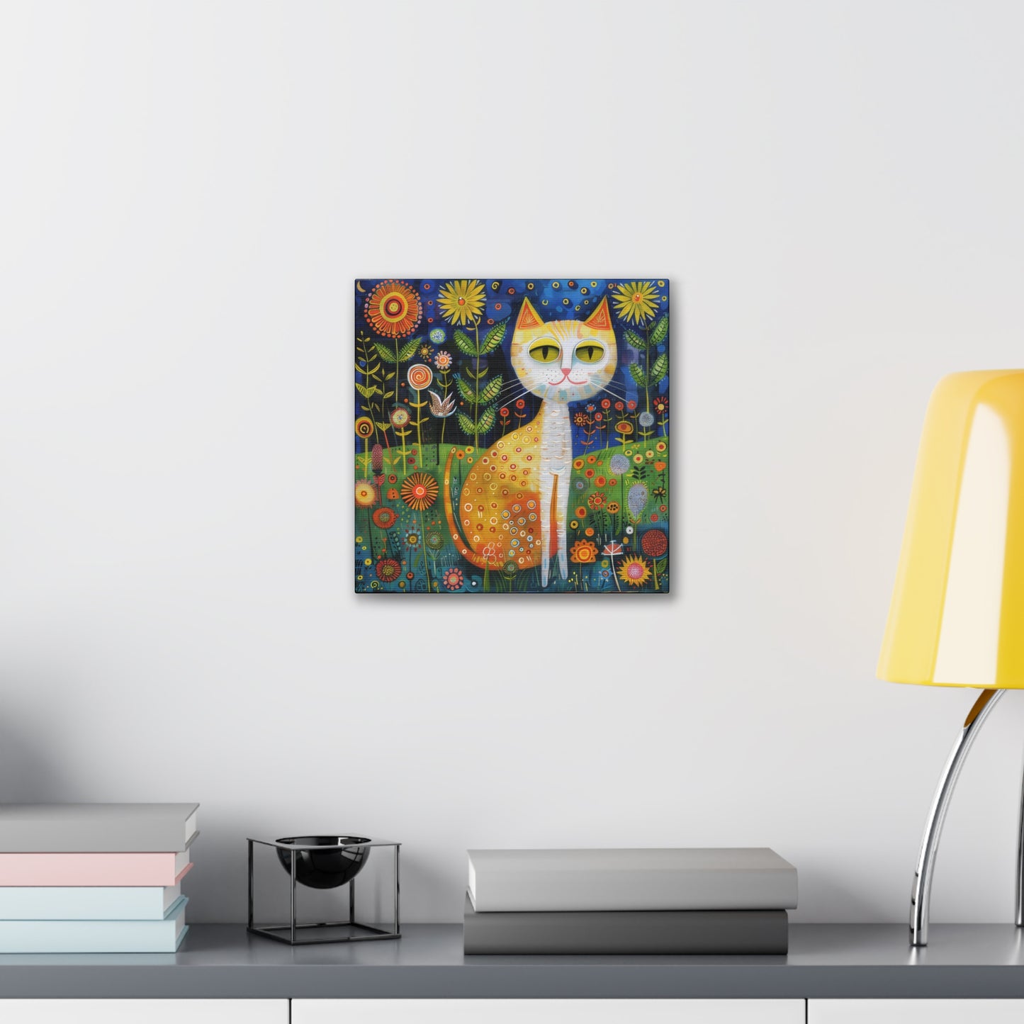 Folk Art Kitty - Canvas Stretched, 0.75" - Canvas Stretched, 0.75"