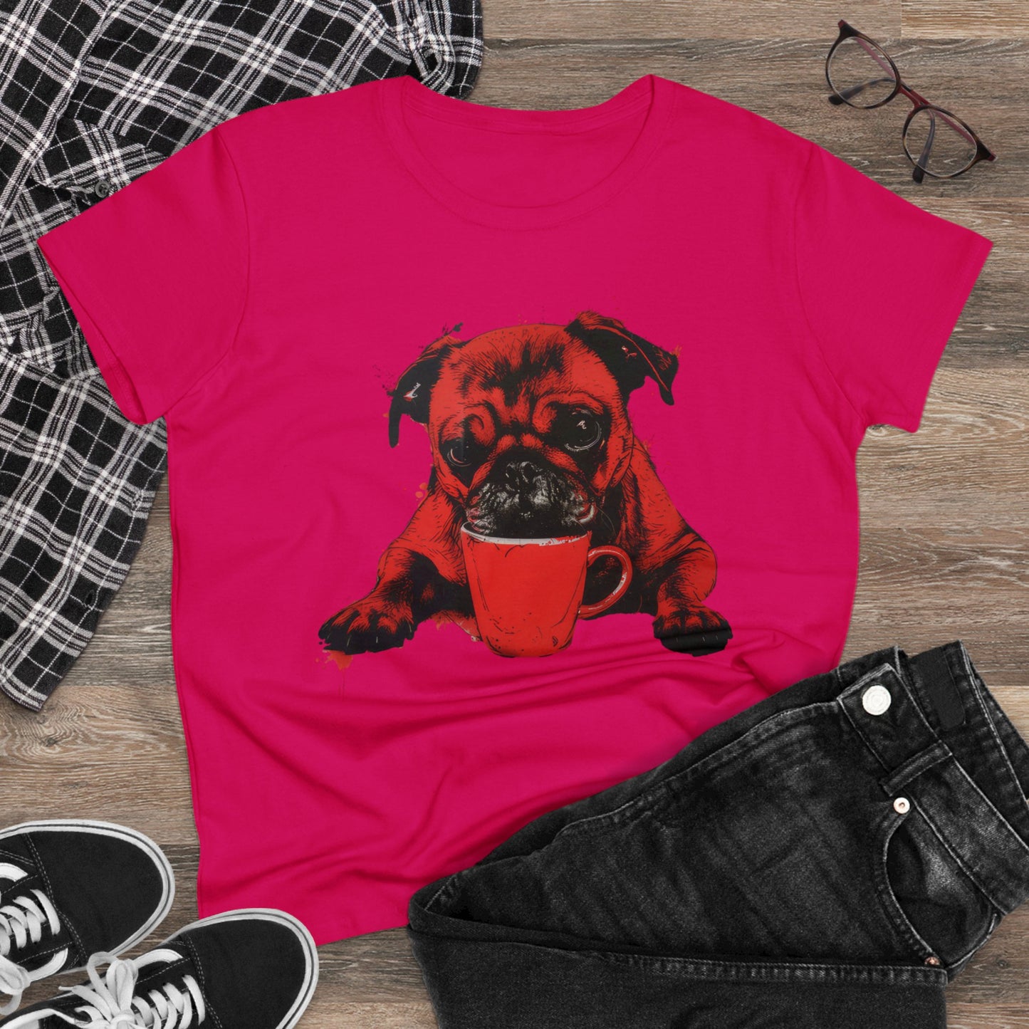 Dog Likes Coffee - Women's Midweight Cotton Tee