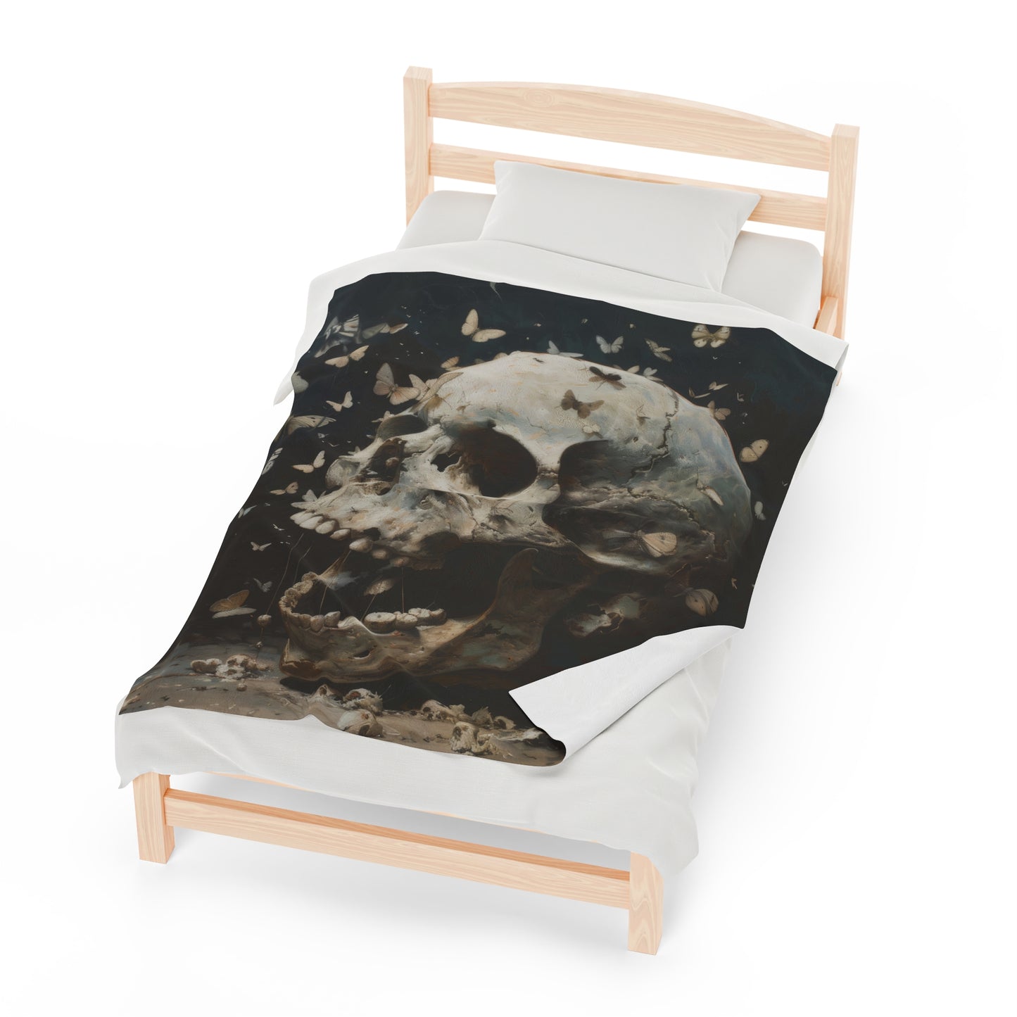 Skull and Moths - Velveteen Plush Blanket