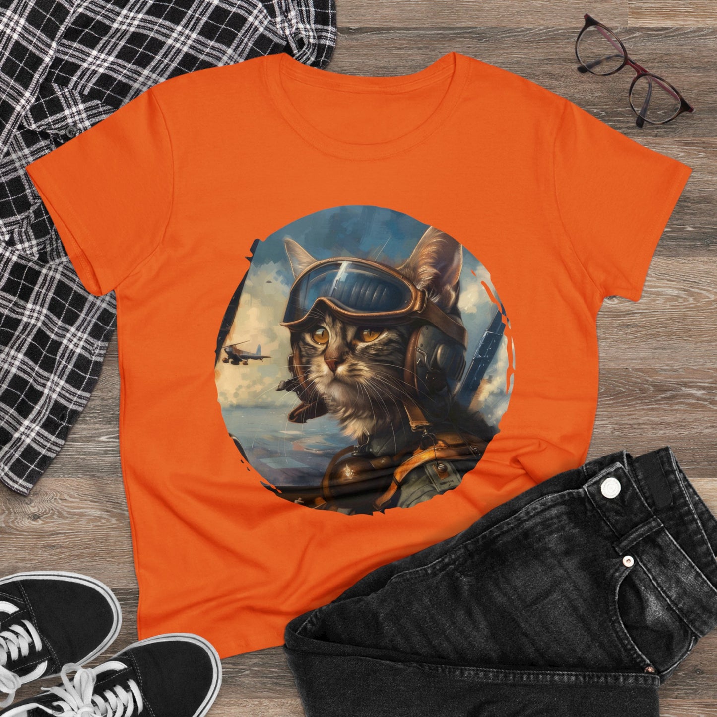 Fighter Pilot Kitty - Women's Midweight Cotton Tee