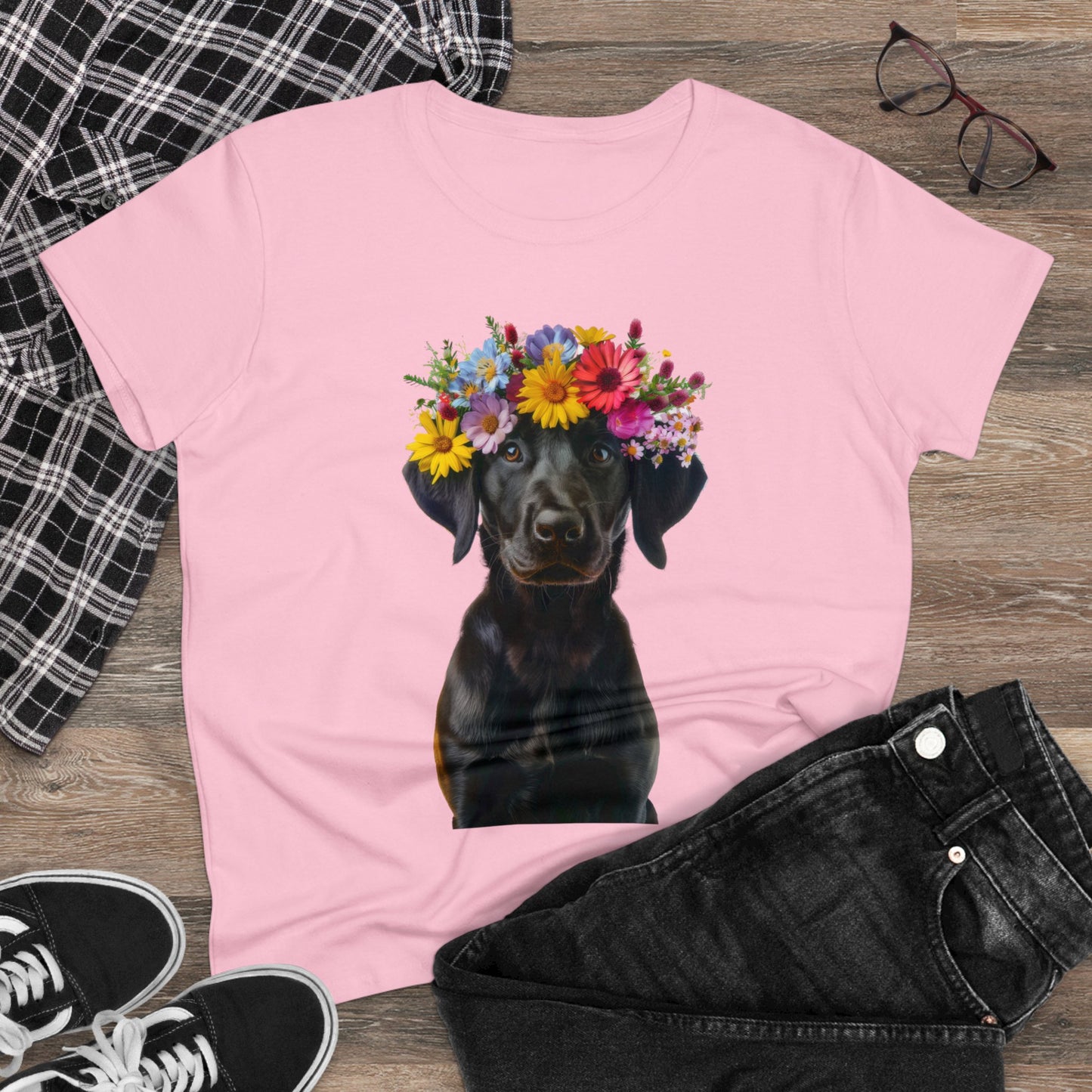 Dog's Flower Crown - Women's Midweight Cotton Tee